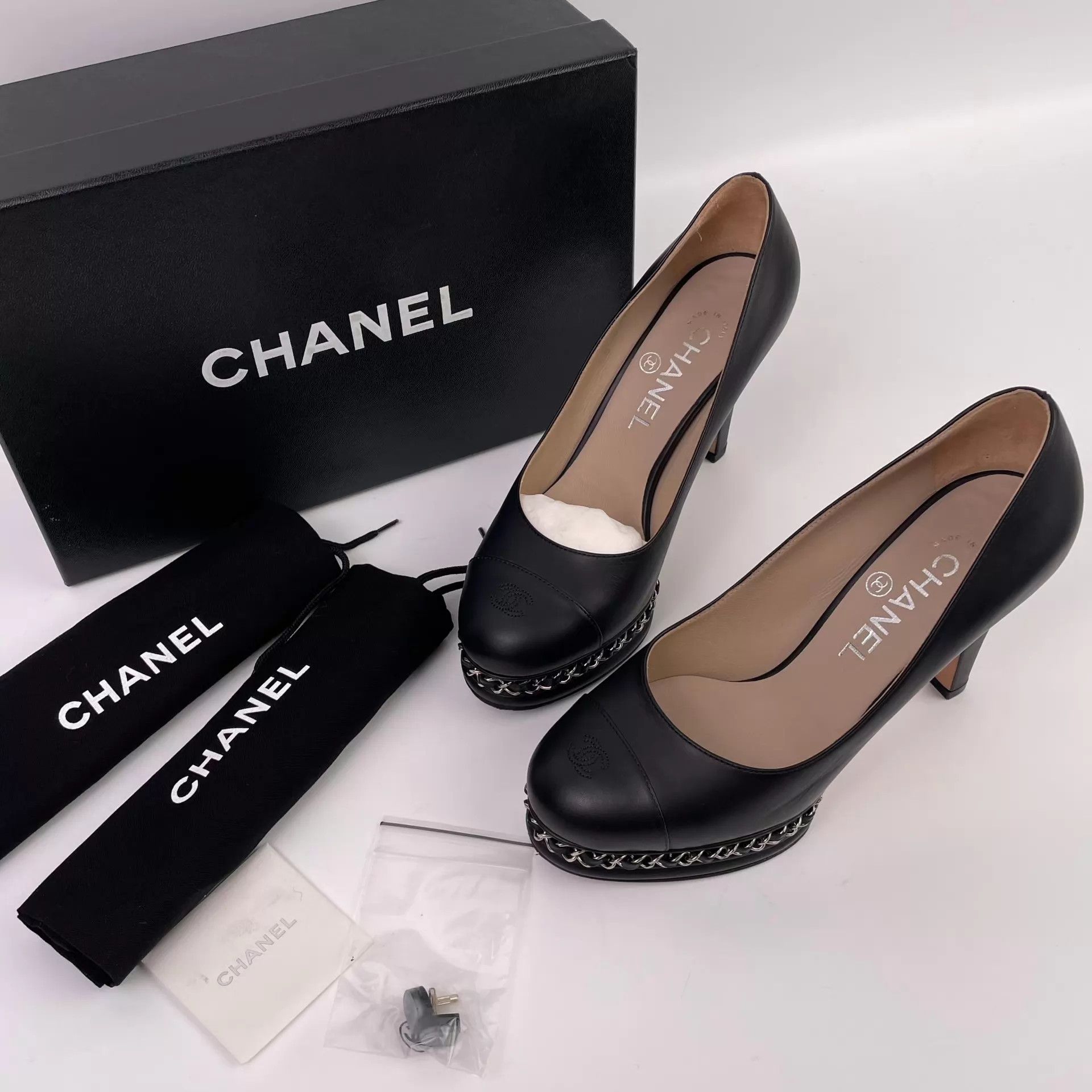 Chanel Chanel Women's Black Chain Heels 36 Size US 5.5 / IT 35.5 - 1 Thumbnail
