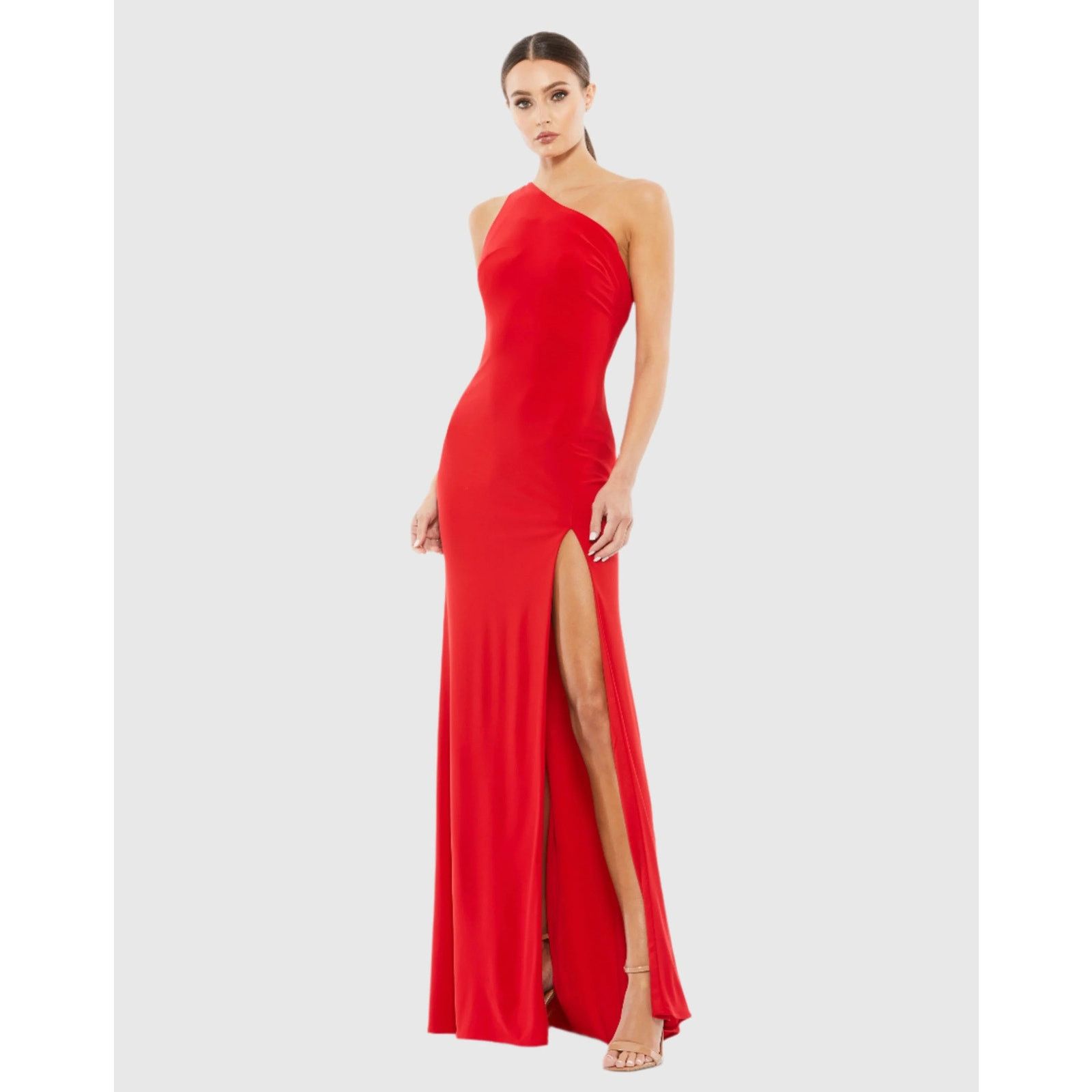 Other NWT Mac Duggal 6 Red Jersey One Shoulder Slit Cocktail Gown Size M / US 6-8 / IT 42-44 - 2 Thumbnail
