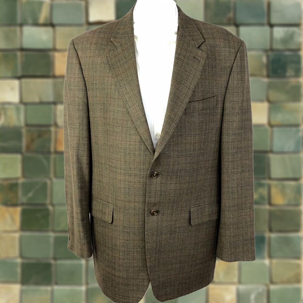 Chaps Chaps Ralph Lauren Two-Button Sport Coat Jacket Brown 45 100% Lambs Wool Notch Lapel Single-Vented Suit Jacket Regular Men's Clothes Plaid Vintage: No Size 48R - 1 Thumbnail