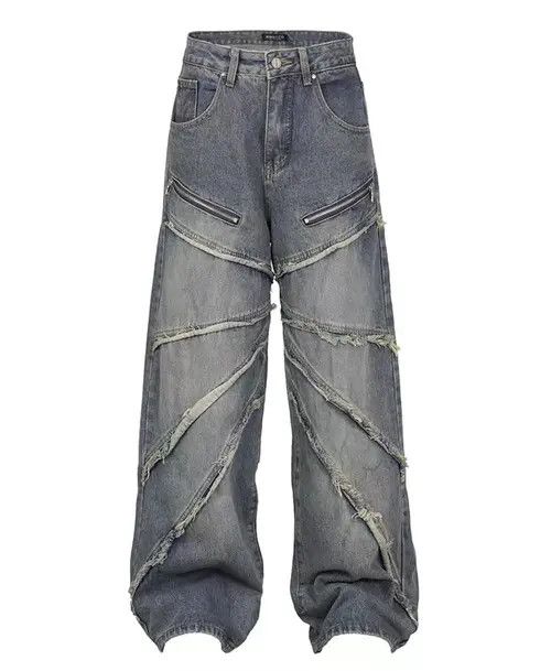 Jean Vintage washed and faded loose fitting patchwork jeans Size US 28 / EU 44 - 5 Thumbnail