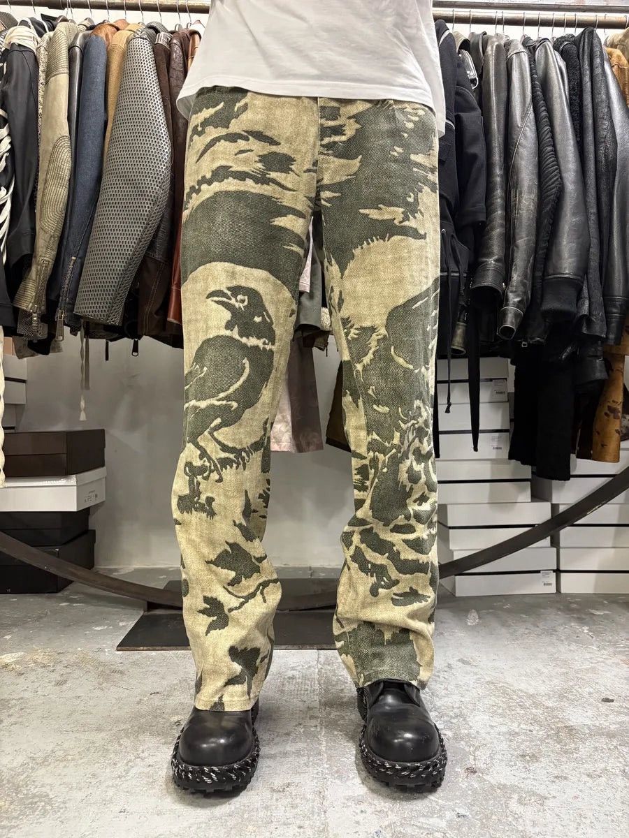 Just Cavalli 00s Just Cavalli Birds Raven Denim Straight Jeans Size US 33 - 3 Thumbnail