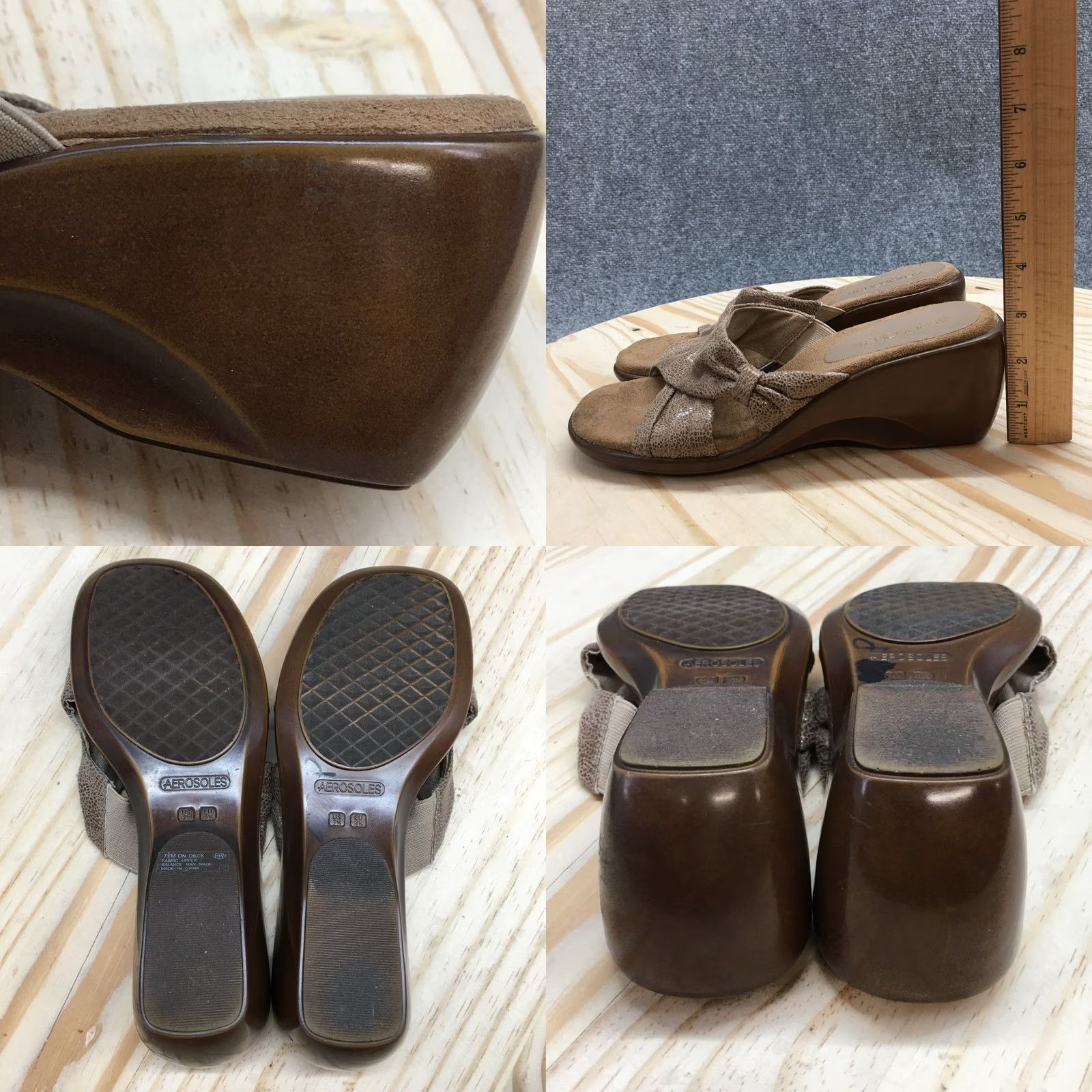 Vintage Aerosoles Sandals Womens 7.5 On Deck Casual Slip On Wedge Slide Brown Fabric Size US 8 / IT 38 - 9 Thumbnail