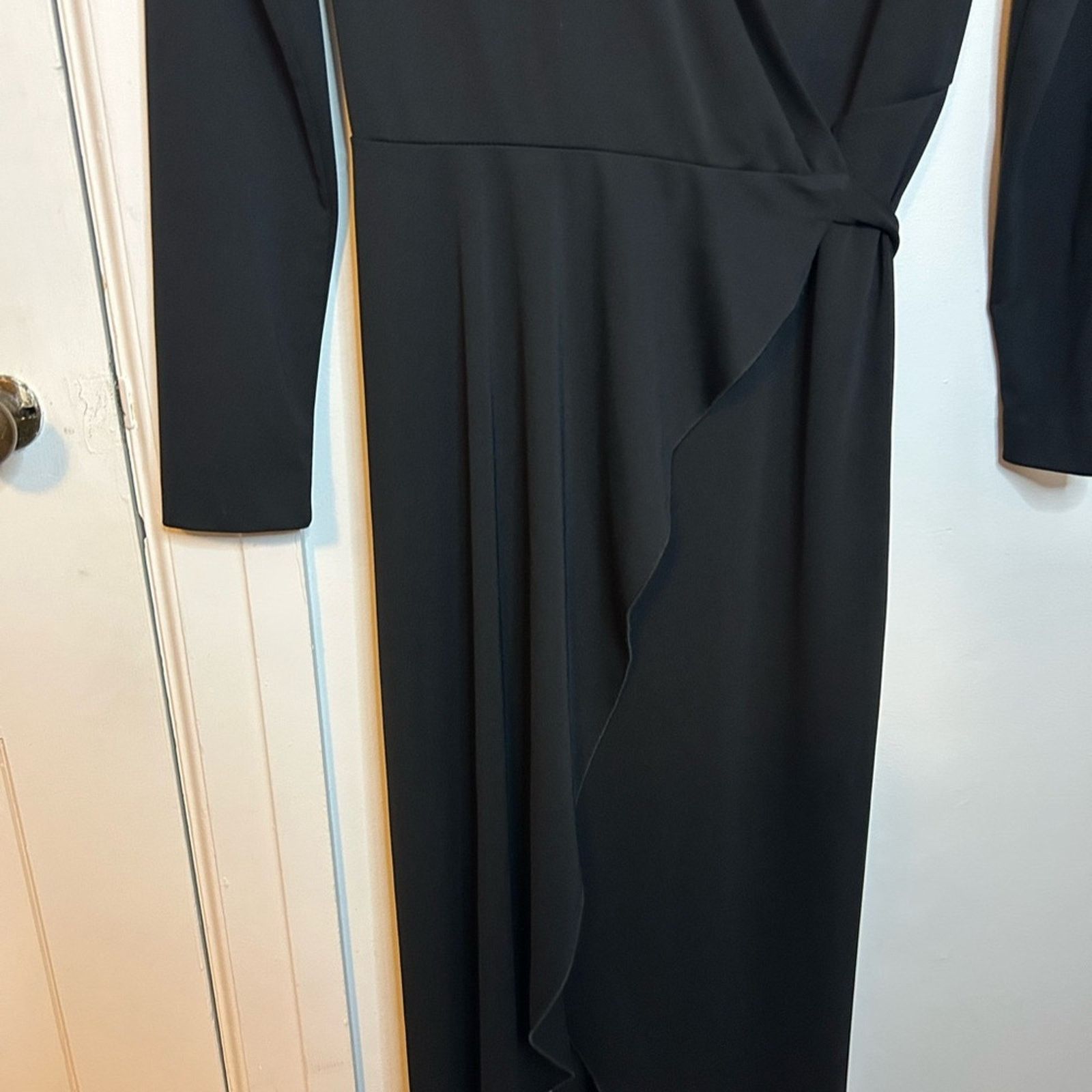 Nicole Miller Nicole Miller Atelier Black Long Sleeve Ruffle Wrap Dress Size XS / US 0-2 / IT 36-38 - 5 Thumbnail