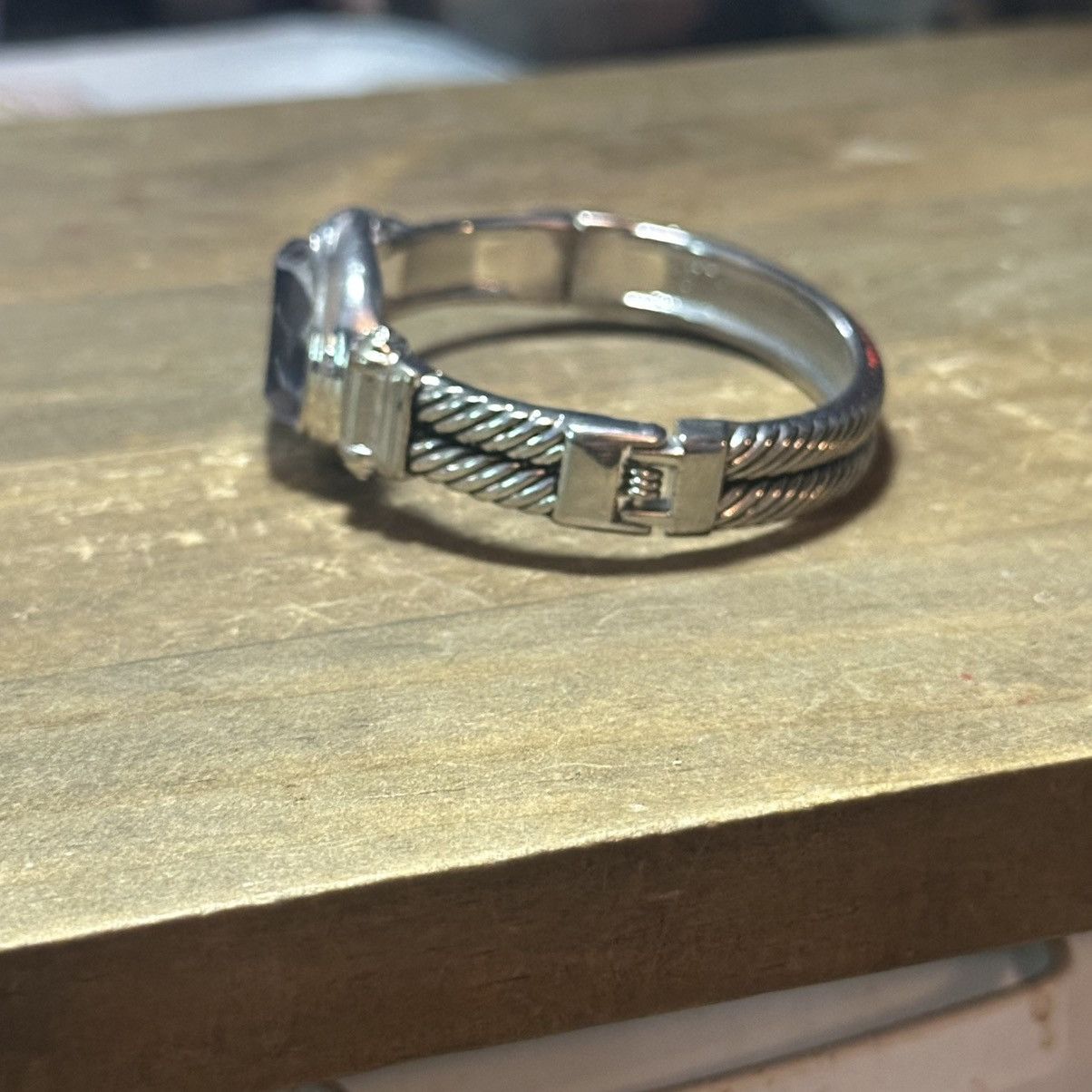 Other Silver tone blue glass stone hinged bangle bracelet Size ONE SIZE - 7 Thumbnail