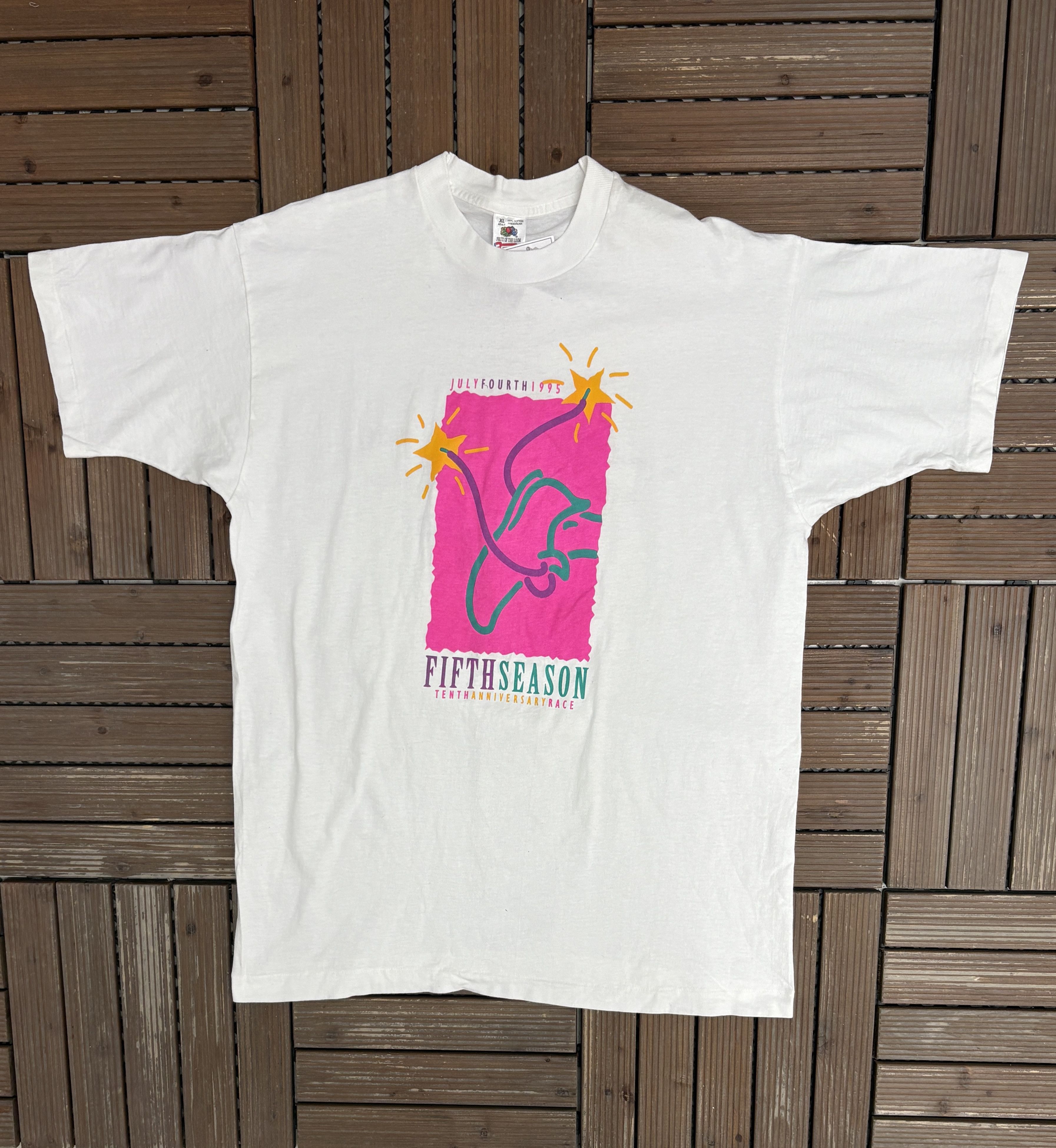 Vintage July 4th Fifth Season Race Vintage White T-Shirt Tee Size US XL / EU 56 / 4 - 1 Thumbnail