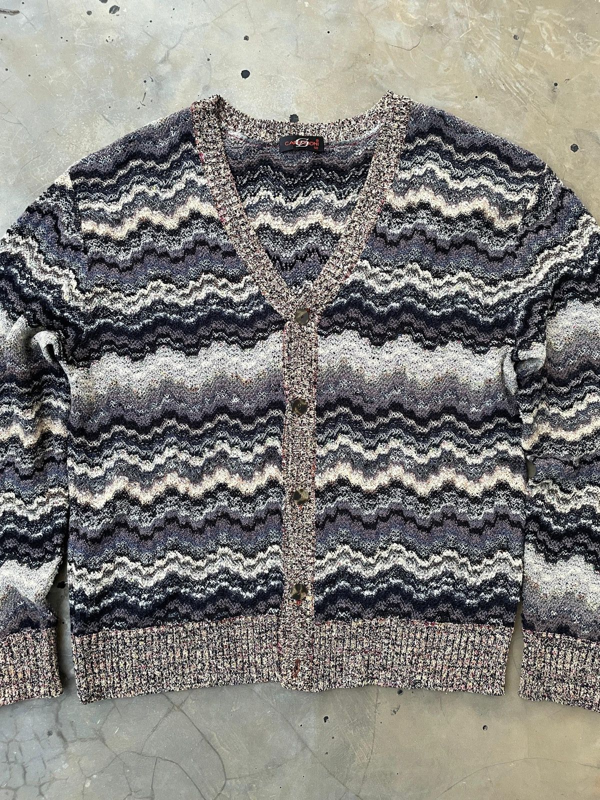 Vintage Missoni Caperdoni Knit Cardigan Zig Zag Pattern Jacket Size XL / US 12-14 / IT 48-50 - 2 Thumbnail