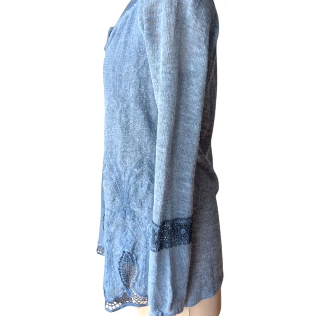 Vintage Tempo Paris Mohair Blend Blue Sweater Women Size S Crochet Lace Sequined Blouse Luxury Vintage Quiet Luxury Size S / US 4 / IT 40 - 7 Thumbnail