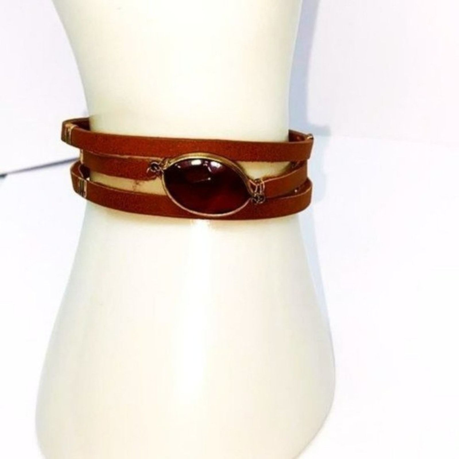 Handmade Faux-Leather Rhinestone Adjustable Bracelet Size ONE SIZE - 1 Thumbnail