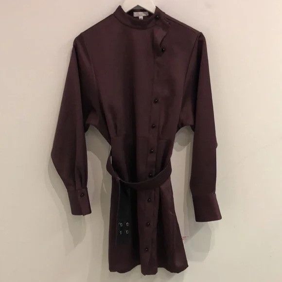 Equipment AW/19 Burgundy Satin Belted Buttoned Mini Dress