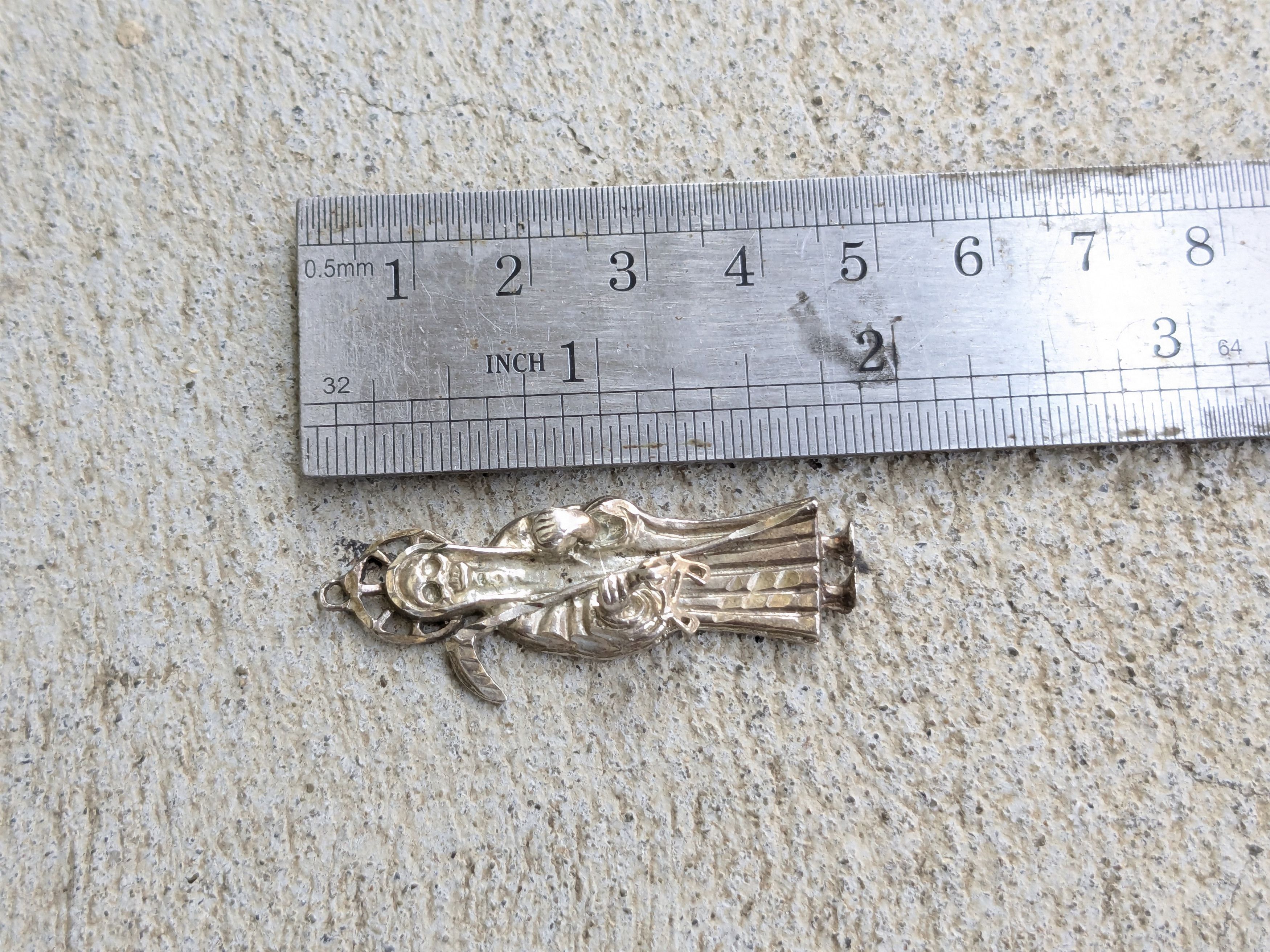 Jewelry Vintage Sterling Silver Pendant Grim Reaper Skull Skeleton Size ONE SIZE - 10 Thumbnail