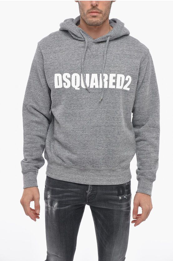 image of Dsquared2 Lettering Logo Cotton Hoodie in Grey, Men's (Size Small)