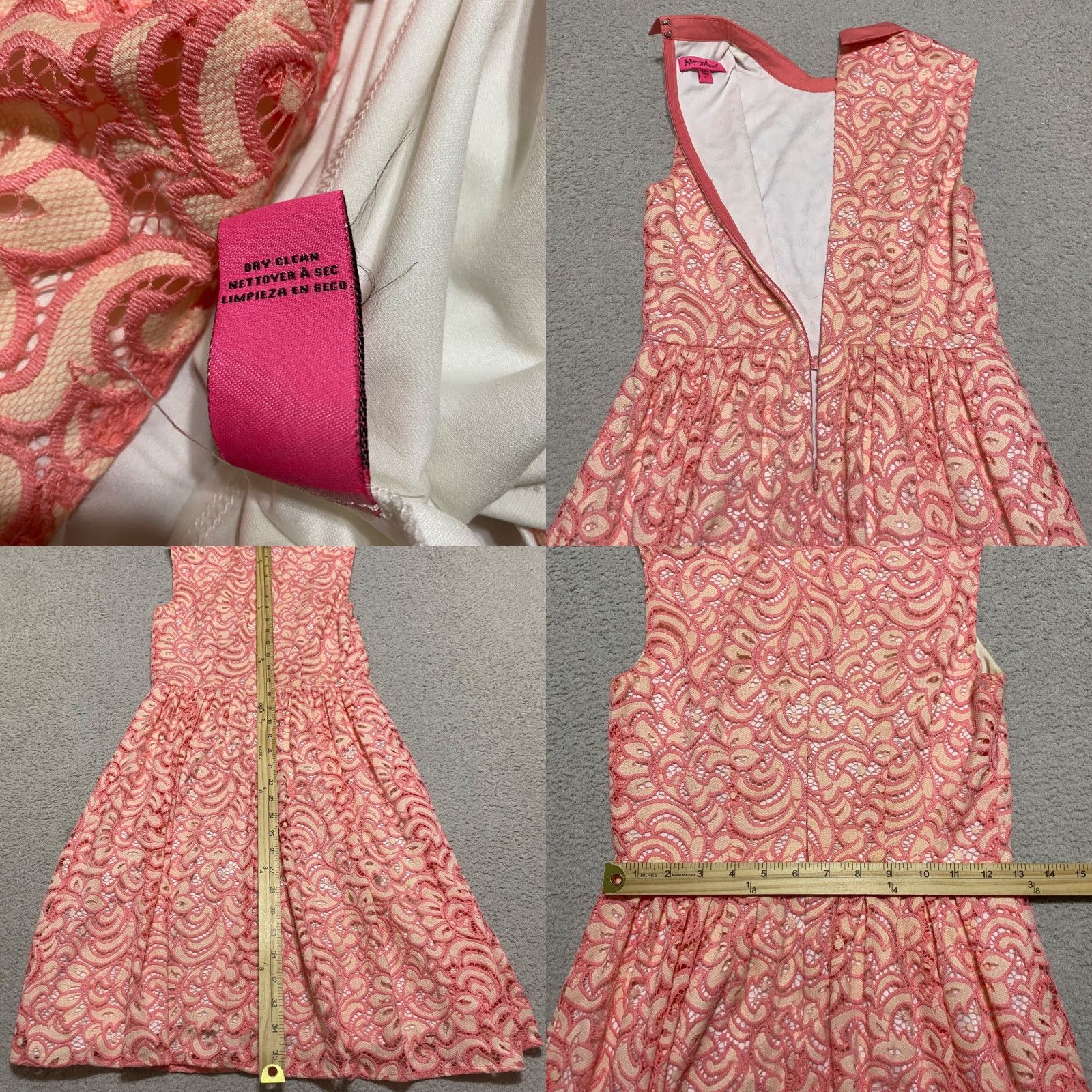 Betsey Johnson Betsey Johnson Dress Womens 2 Pink Geometric Lace Lined Collared Fit Flare Knee Length A-Line Casual Party/Cocktail Vintage No - Wait Size XS / US 0-2 / IT 36-38 - 8 Thumbnail