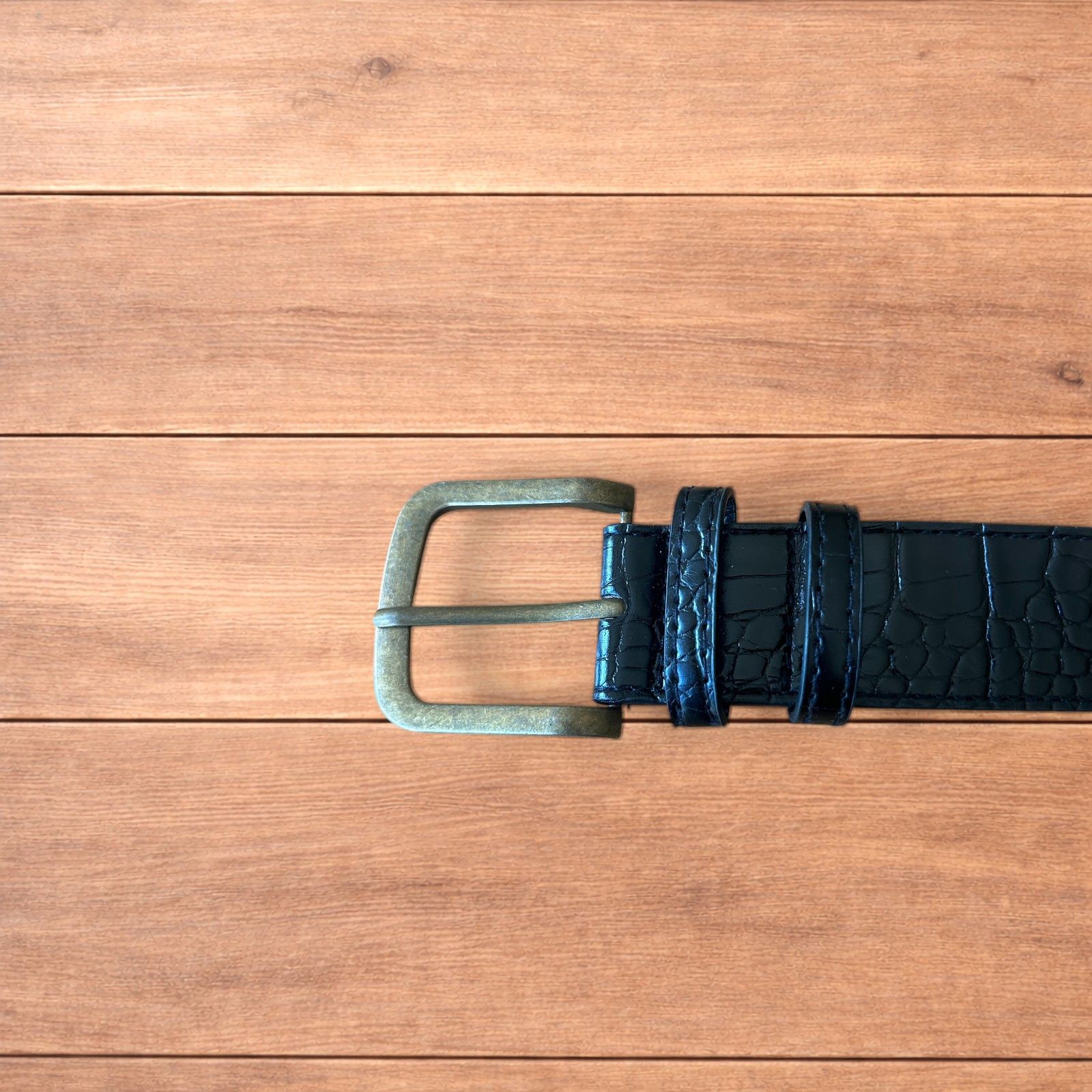 Japanese Brand Faux leather snakeskin cowboy belt in black with brass trim. Size ONE SIZE - 4 Thumbnail