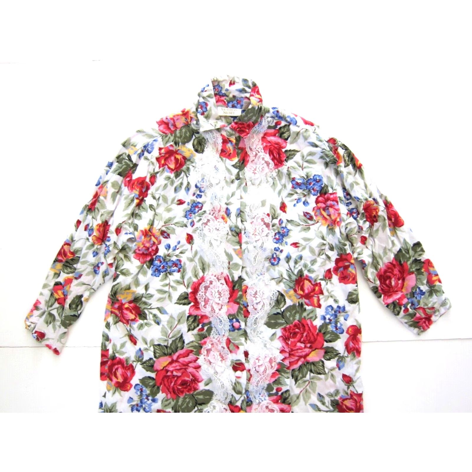 Victoria's Secret VINTAGE Victoria's Secret Gold Label Shirt Dress P/S Pink Floral Rayon Lace Midi Long Sleeve Collared Button Dress Shirt Womens Size S / US 4 / IT 40 - 5 Thumbnail