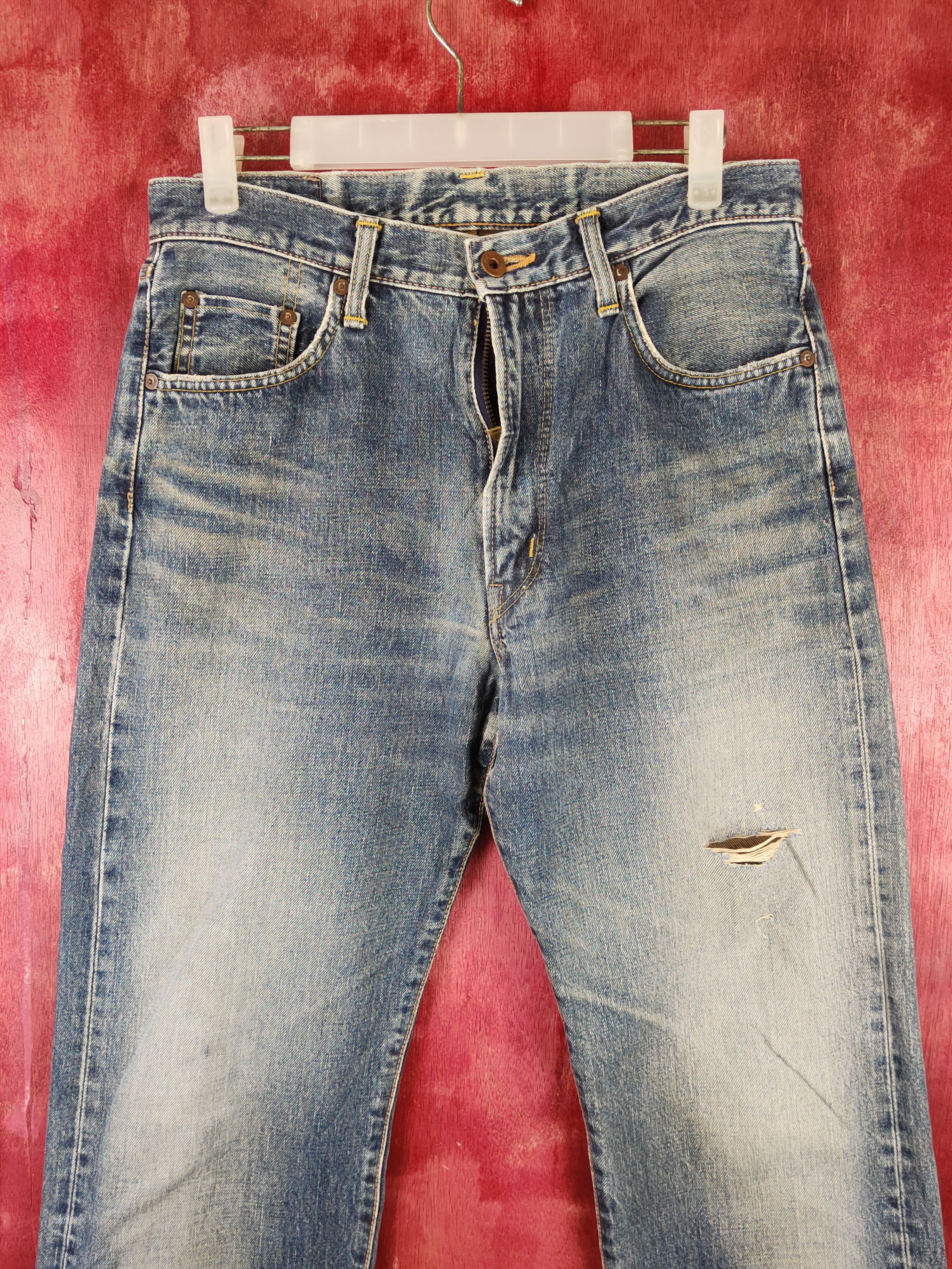 Edwin Edwin Dark Blue Faded distressed ripped jeans Denim #S1607 Size US 31 - 2 Thumbnail
