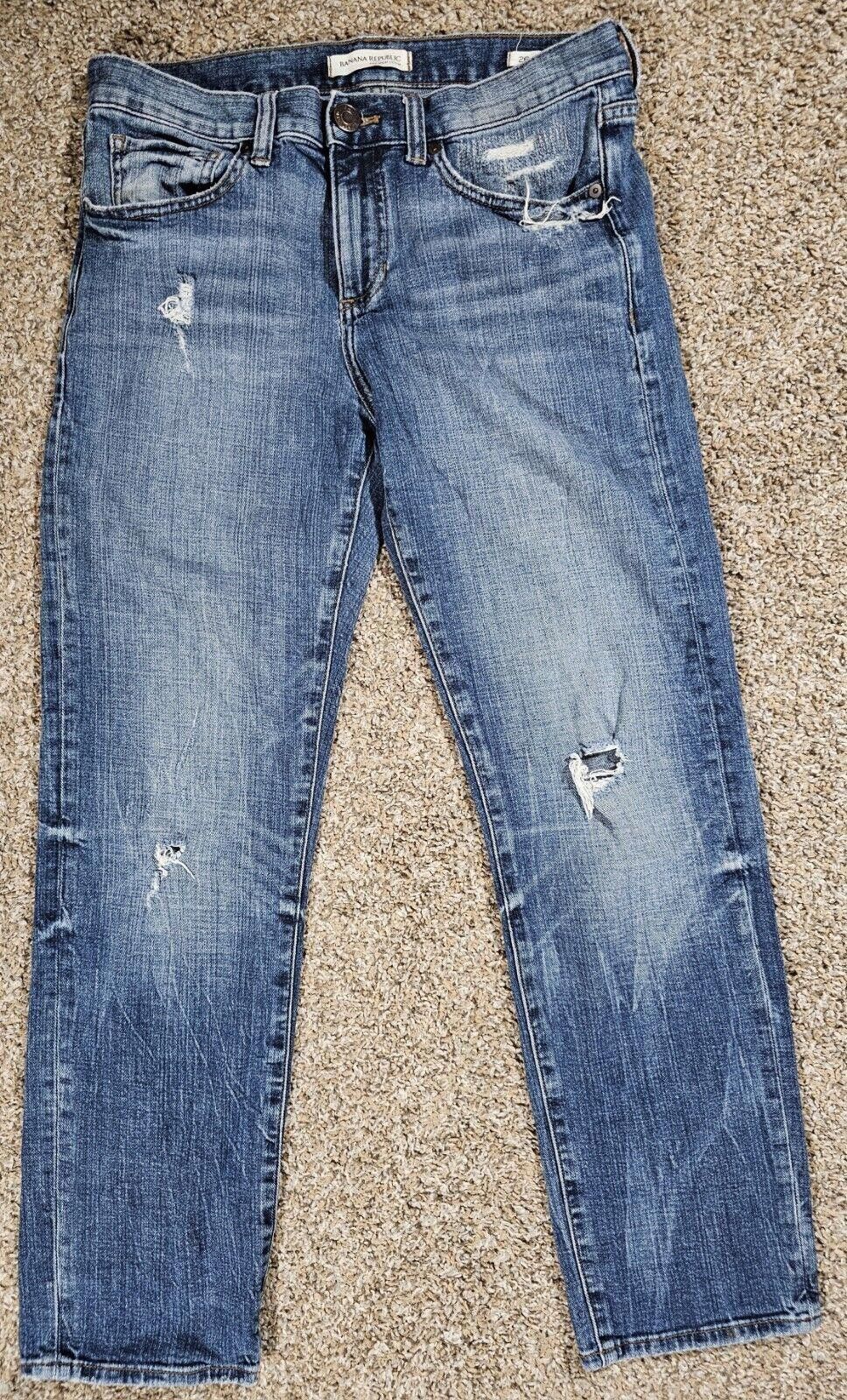 Banana Republic Banana Republic Jeans Womens 26 Boyfriend Blue Distressed Size 26" / US 2 / IT 38 - 1 Thumbnail