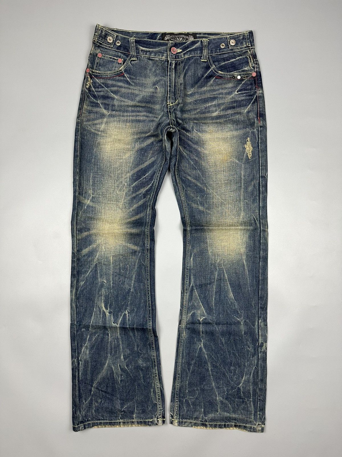 If Six Was Nine 🔥Rare🔥Red Pepper Embroidered Whiskered Flare Denim Size US 36 / EU 52 - 1 Thumbnail