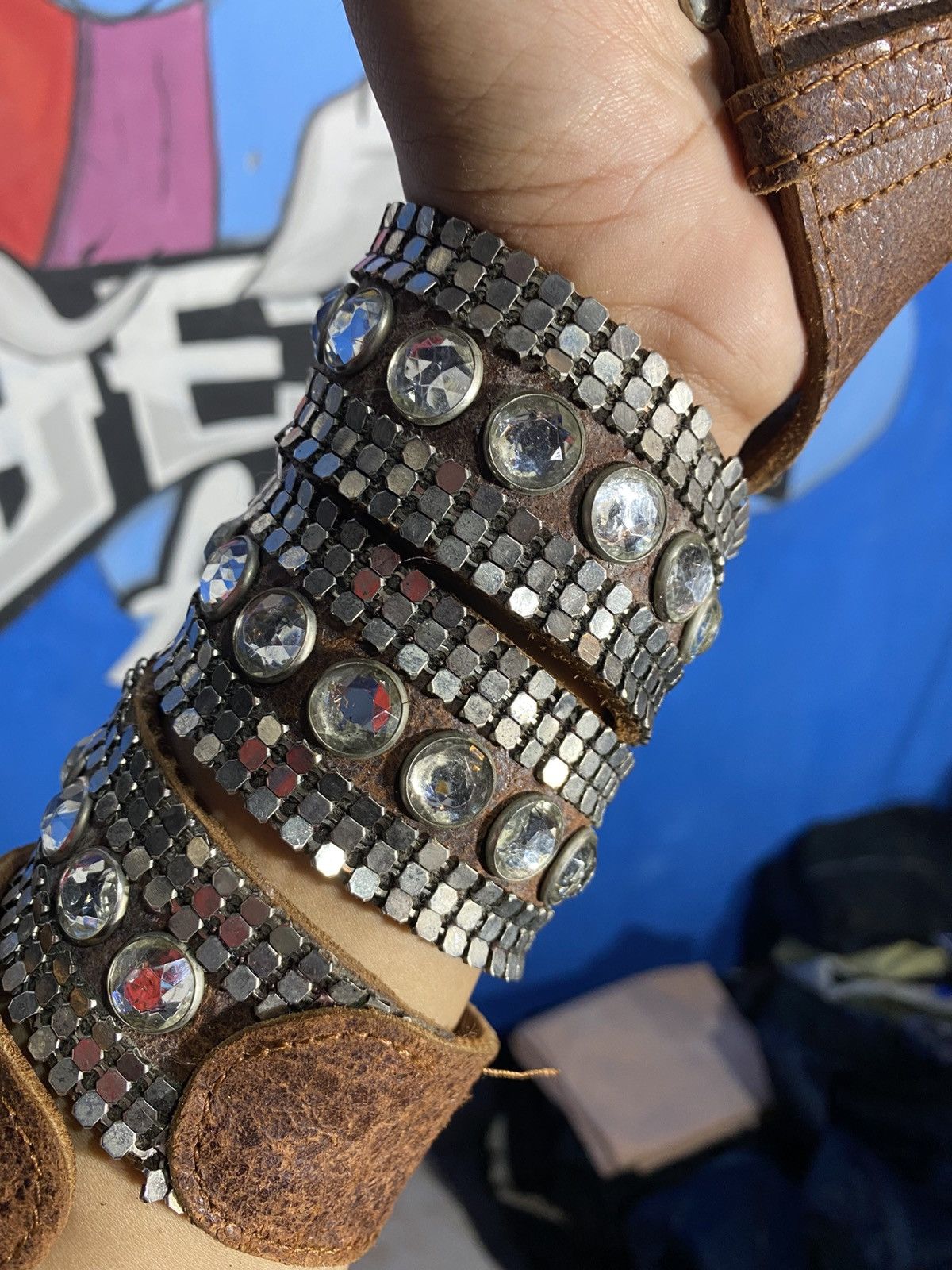 Vintage Vintage belts y2k rhinestone leather Size ONE SIZE - 3 Thumbnail