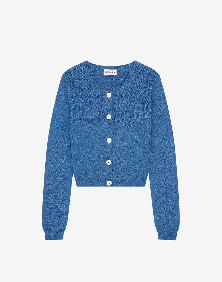 Designer × Other UK Brora Cashmere Guernsey Blue Women Cardigan UK12 US8 Size M / US 6-8 / IT 42-44 - 1 Thumbnail