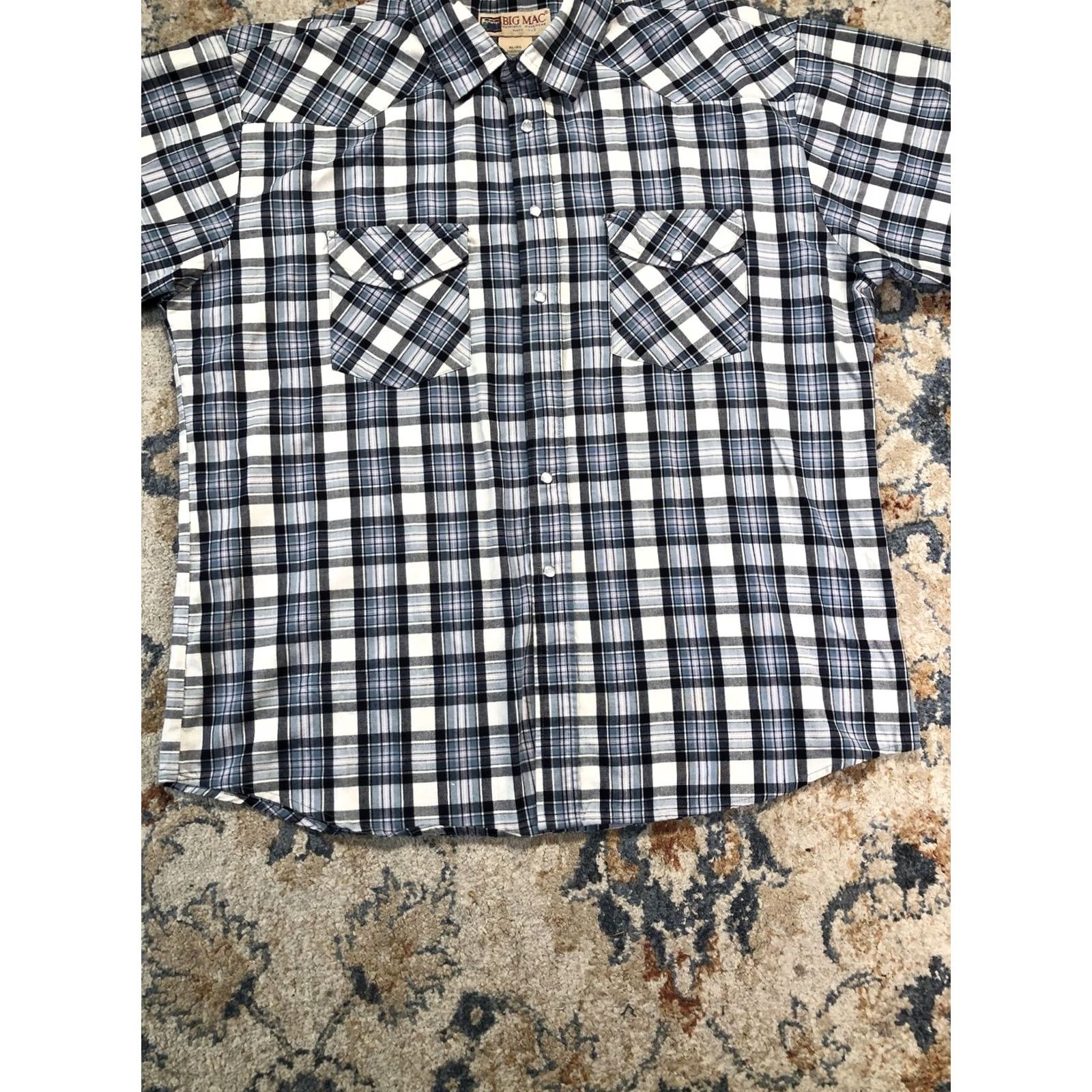 Vintage Big Mac Shirt Mens XL Blue Plaid Short Sleeve Western Pearl Snap Workwear Size US XL / EU 56 / 4 - 5 Thumbnail