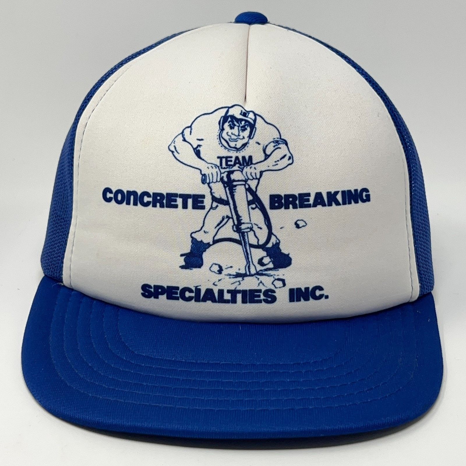 Vintage Vintage 80s Concrete Breaking Trucker Hat Baseball Cap Blue Size ONE SIZE - 1 Thumbnail
