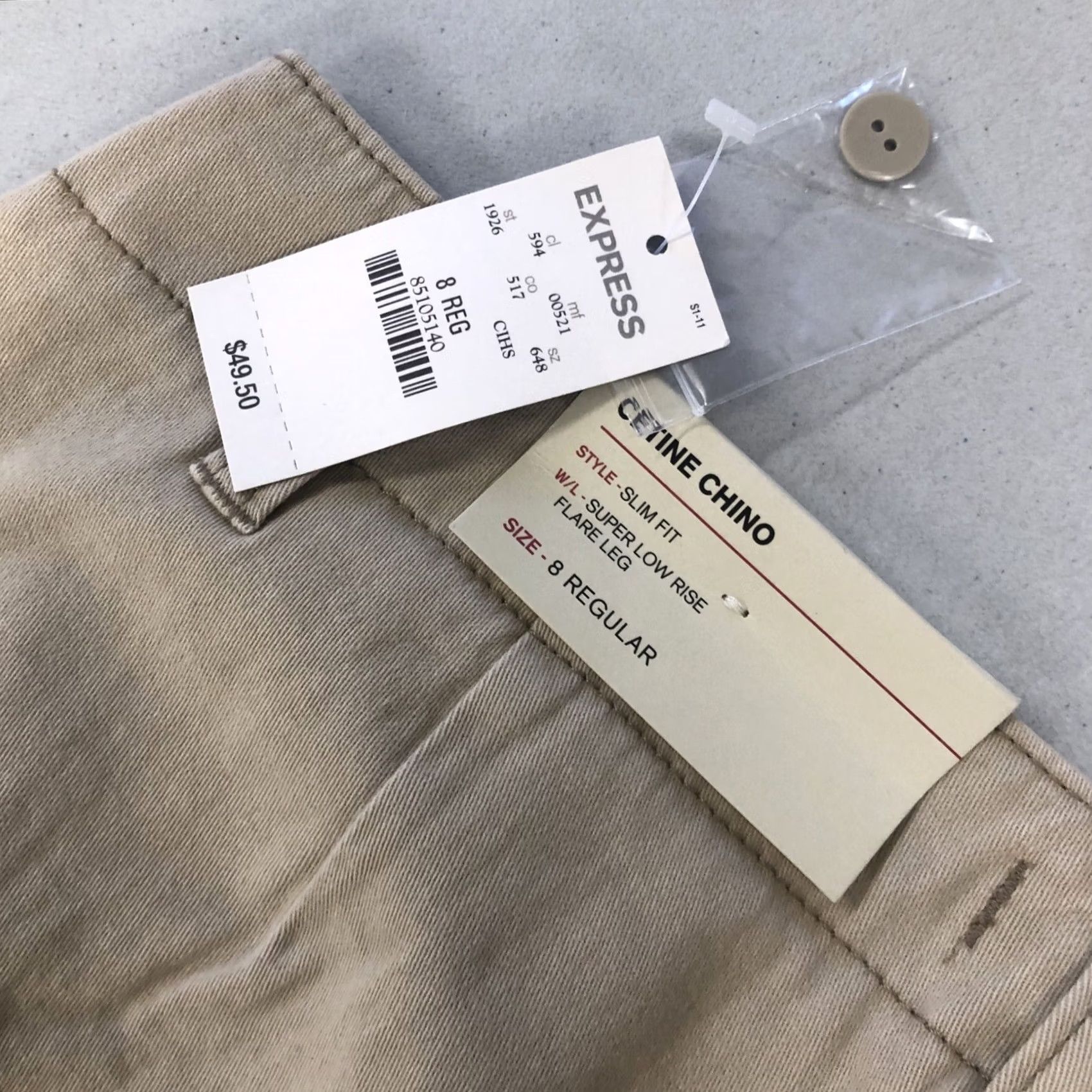 Express NWT Express Cetine Chino Pants Tan Khaki Slim Flare Leg Low Rise Women Size 8 Size ONE SIZE - 2 Thumbnail