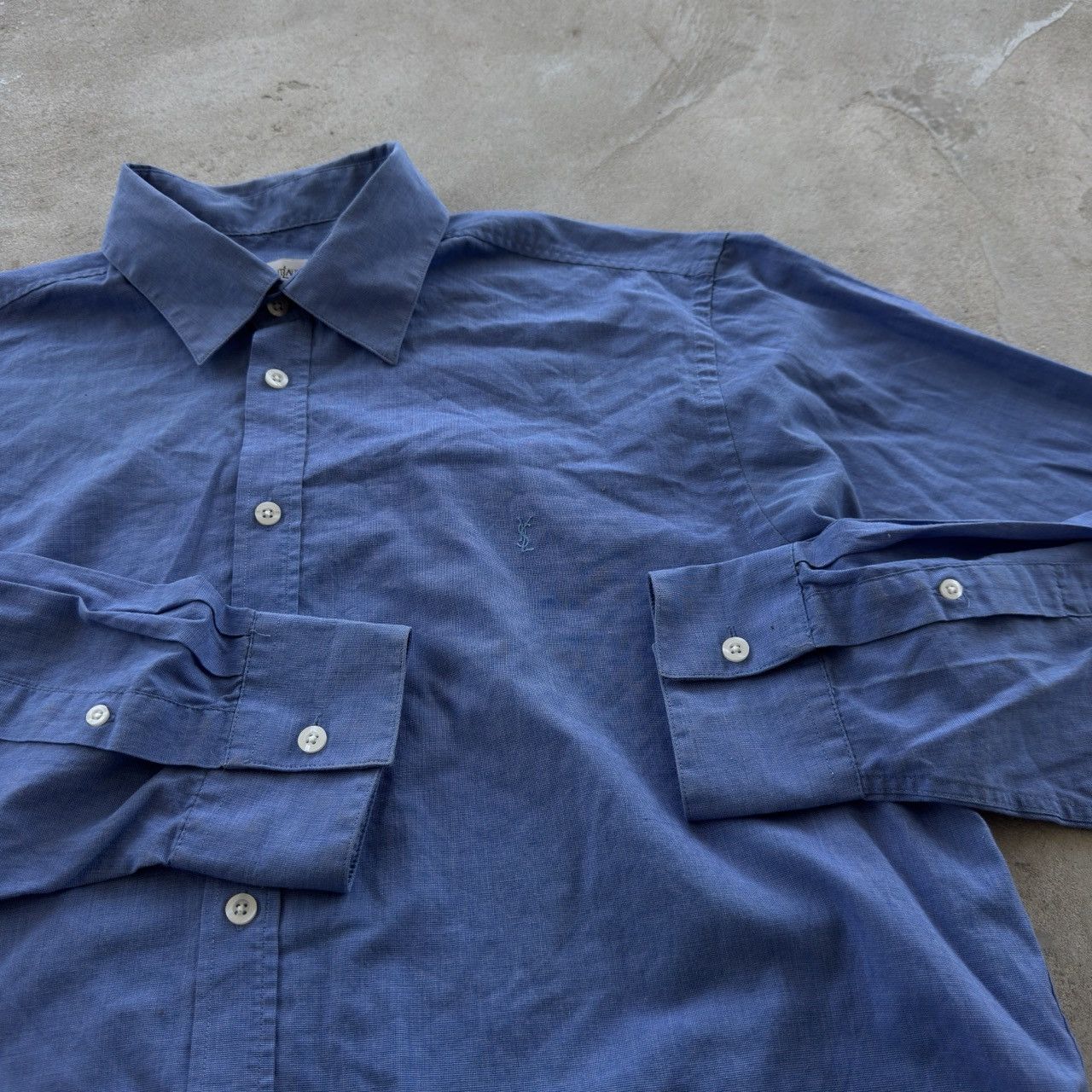 Yves Saint Laurent Yves Saint Laurent Pour Homme Blue Long Sleeve Shirt XL Size US XL / EU 56 / 4 - 4 Thumbnail