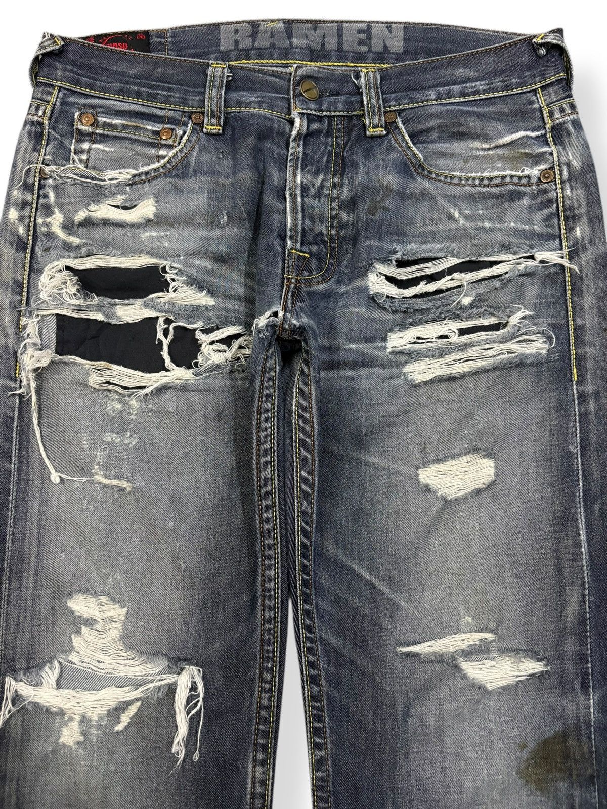 Evisu Vintage 2000s Evisu Ramen Heavy Distressed Grunge Jeans Size US 31 - 3 Thumbnail
