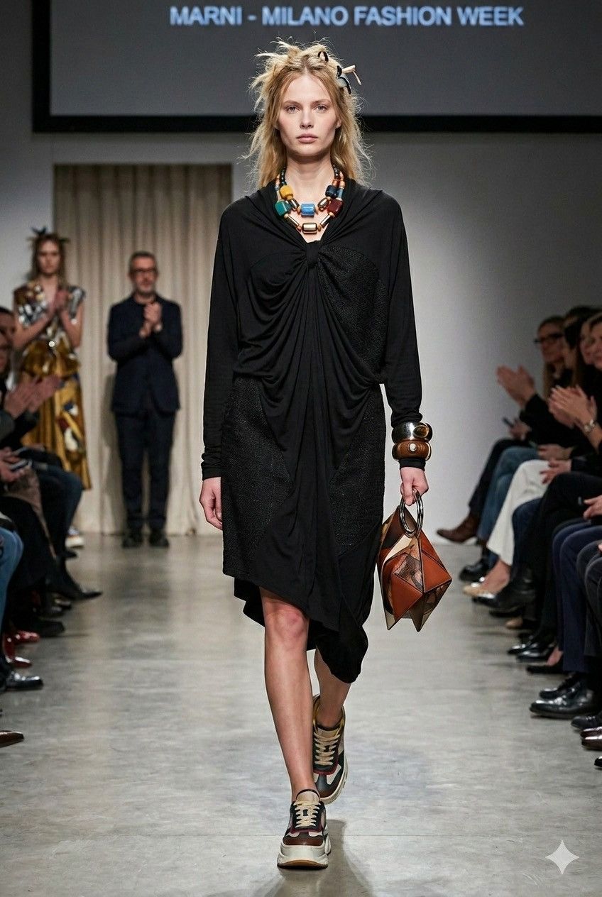 Marni Marni Black Draped Viscose Mini Dress, IT 44, 2010s Vintage Size M / US 6-8 / IT 42-44 - 2 Thumbnail
