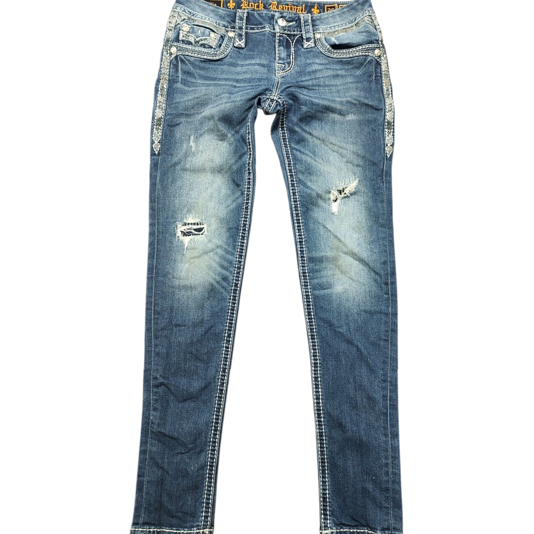 Vintage VINTAGE Rock Revival Allie Skinny Womens 26 X 29 Inseam Denim Distressed Blue Jeans Size 26" / US 2 / IT 38 - 2 Thumbnail