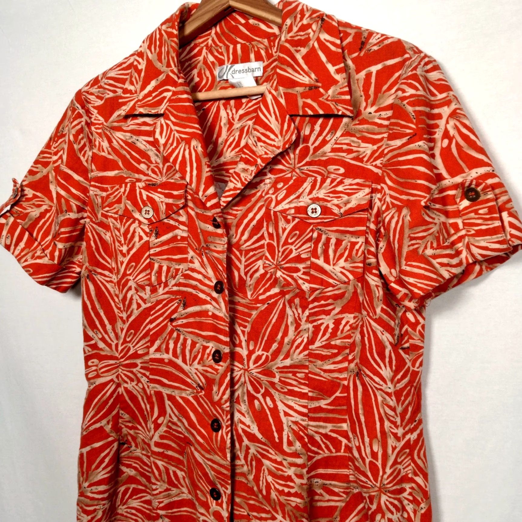 Vintage VINTAGE Dressbarn Shirt Dress Orange Floral Linen Rayon 10 Adult Medium White? Size L / US 10 / IT 46 - 5 Thumbnail
