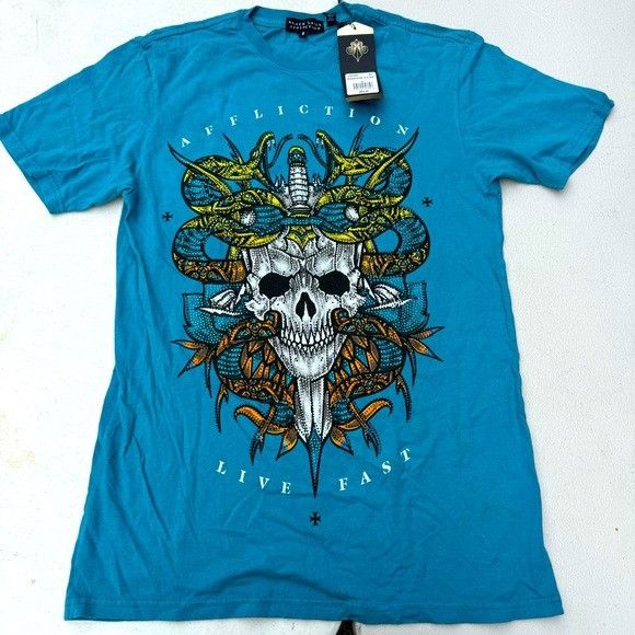 Affliction × Designer NWT AFFLICTION ROADHOUSE BLUE T-SHIRT SZ SMALL S Size US S / EU 44-46 / 1 - 3 Thumbnail