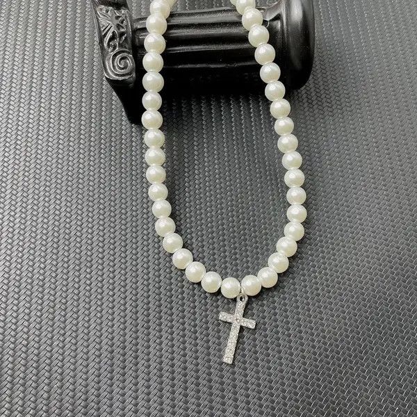 VIBE Punkrock Diamond Cross Glitter Pearls Necklace Chain Size ONE SIZE - 4 Thumbnail
