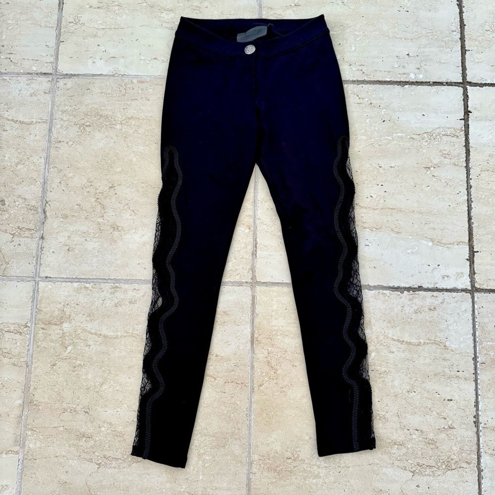 Philipp Plein PHILLIP PLEIN Black Leggings With Lace , Size XS, Authentic Size 25" / US 0 / IT 36 - 1 Thumbnail