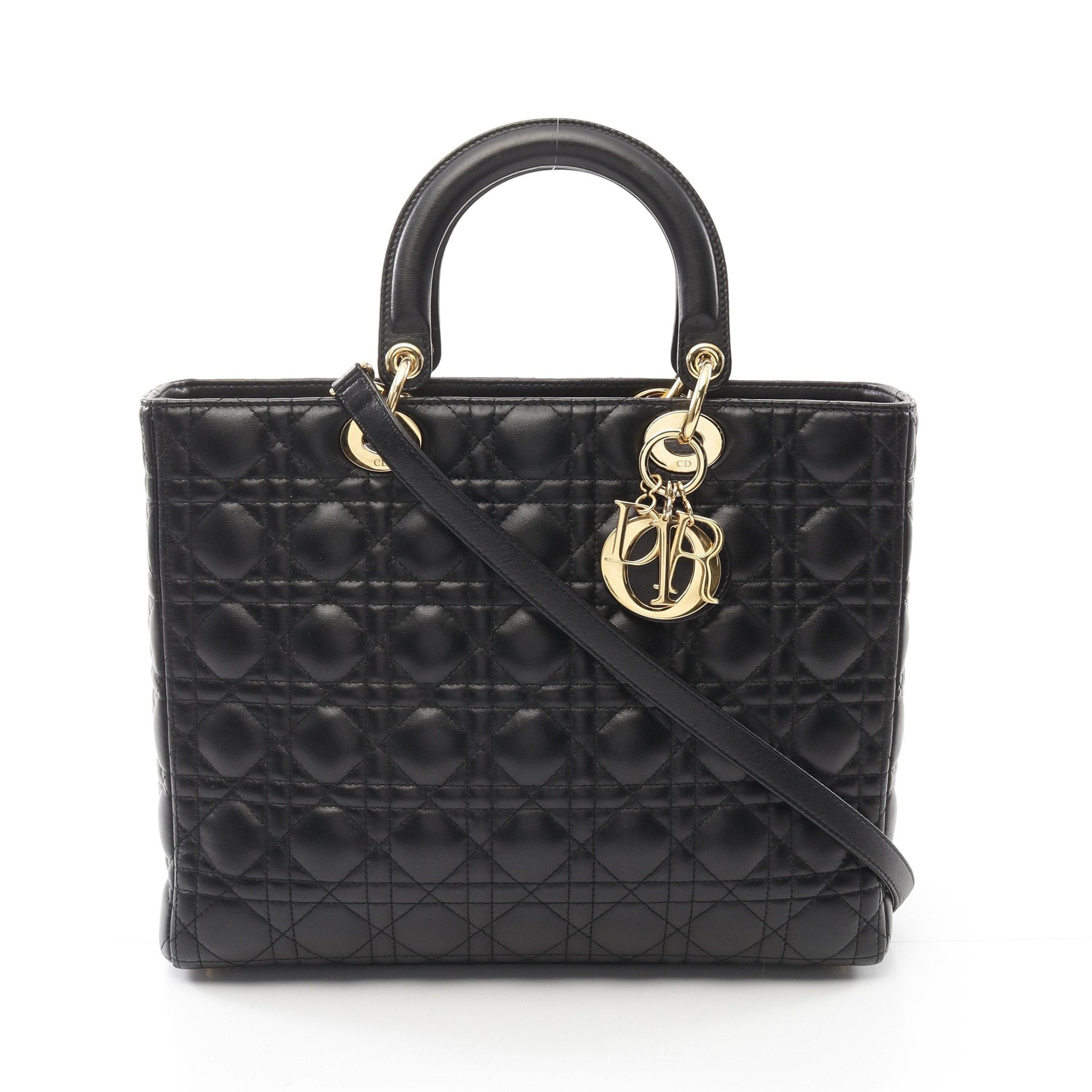 Dior Dior Lady Dior Large Canage Handbag Leather Black Size ONE SIZE - 1 Thumbnail