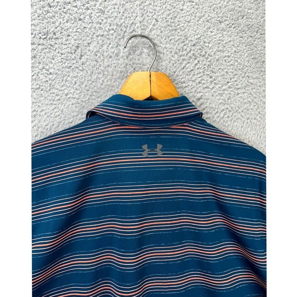 Under Armour Under Armour HeatGear Polo Shirt Mens Large Blue Balanced Stripes Golf Rugby Shirt Size US L / EU 52-54 / 3 - 6 Thumbnail
