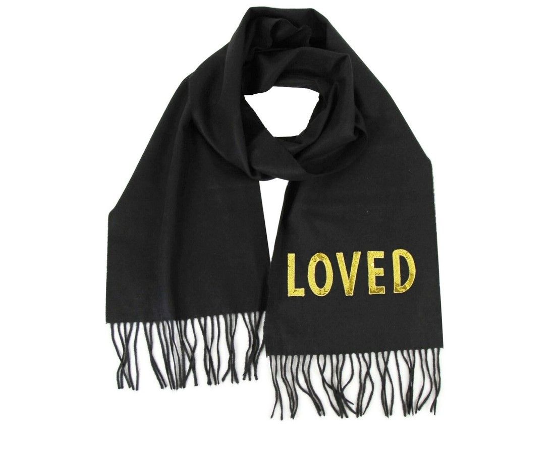 Gucci Women's Black Silk / Cashmere Long Scarf With Yellow Sequin Size ONE SIZE - 1 Thumbnail