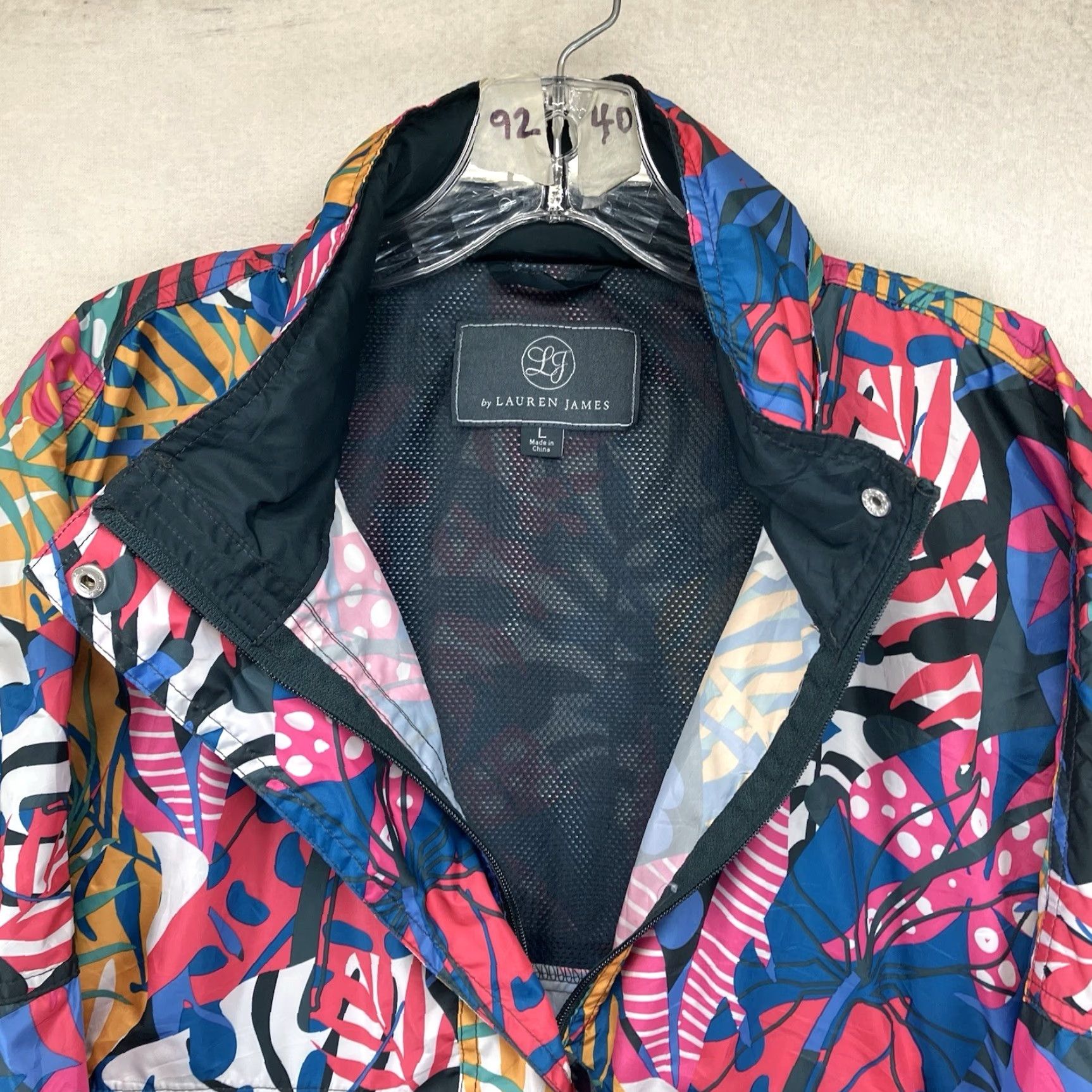 Rains LJ by Lauren James Colorful Floral Hooded Rain Jacket L Pink 1/2 Zip Snap Open Front Bohemian Womens Size L / US 10 / IT 46 - 5 Thumbnail