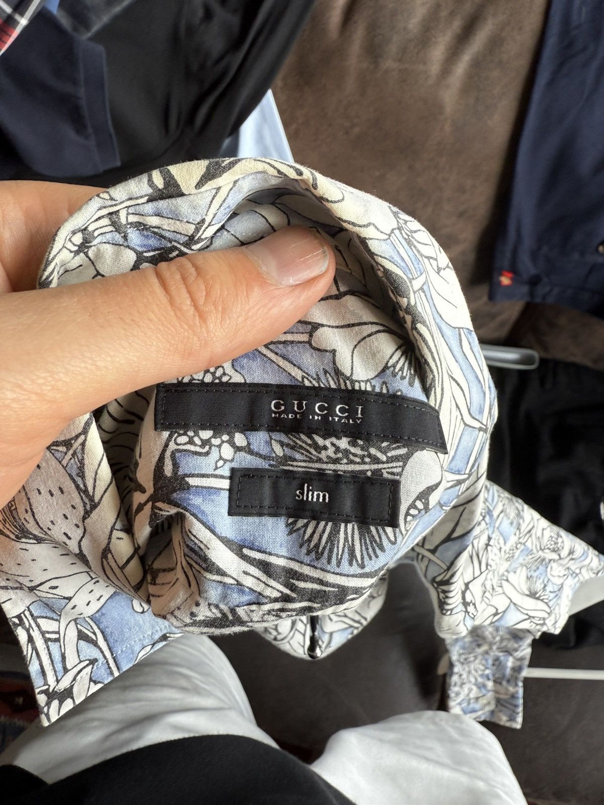Gucci Floral Print Cotton Shirt in Blue & White Size US M / EU 48-50 / 2 - 6 Thumbnail