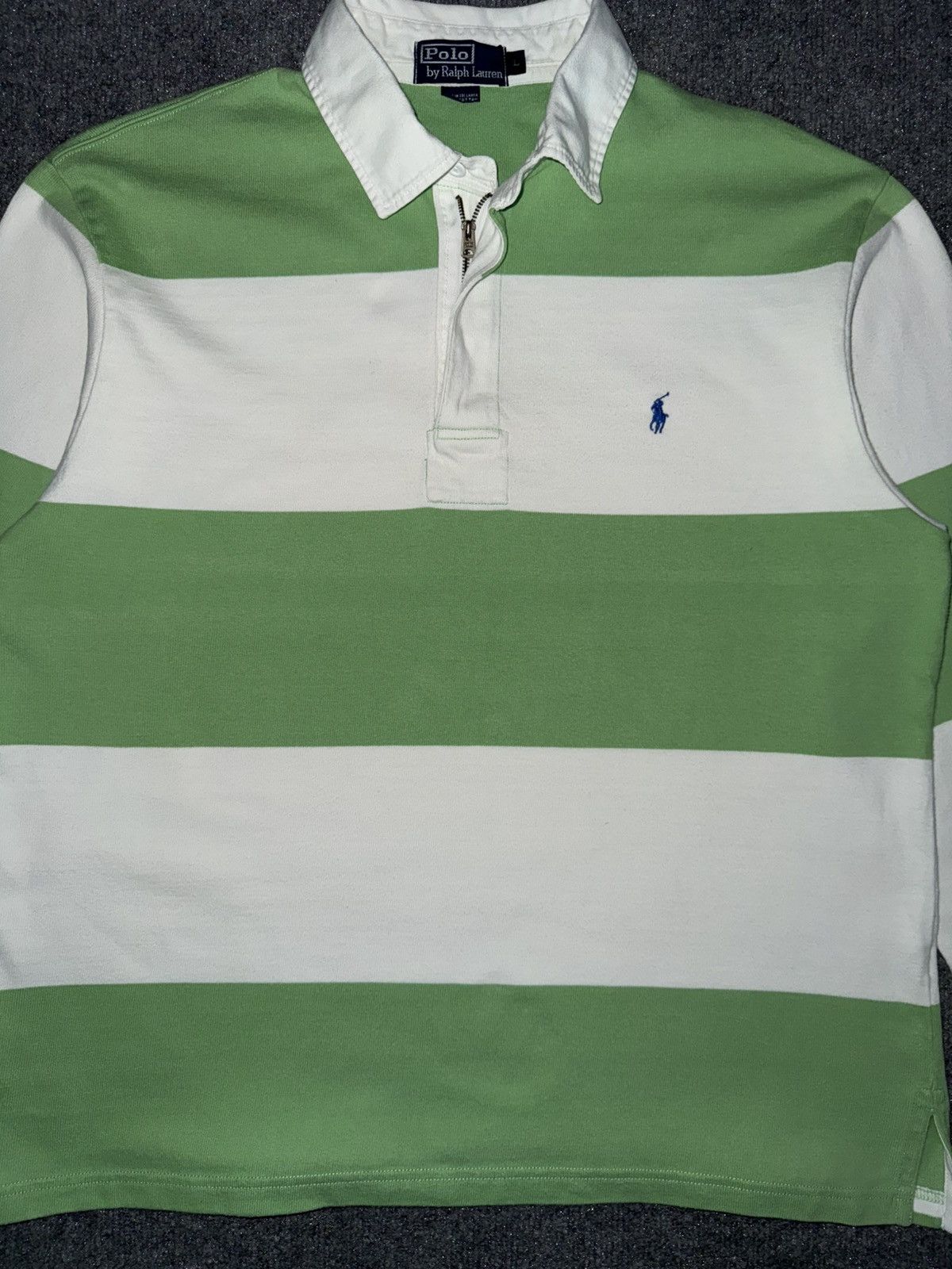 Polo Ralph Lauren Vintage Polo Ralph Lauren Rugby Shirt L Green Stripe Zip Up Size US L / EU 52-54 / 3 - 2 Thumbnail