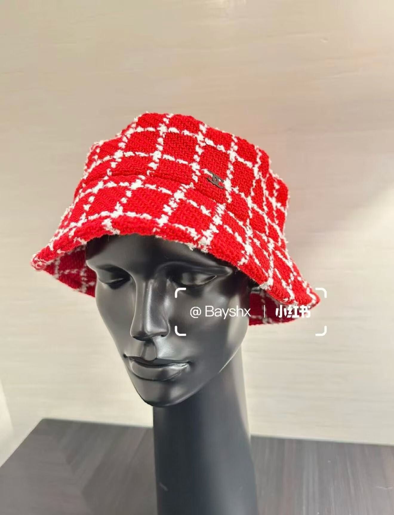 Chanel Chanel Red White Check Wool Fisherman Hat Size ONE SIZE - 1 Thumbnail