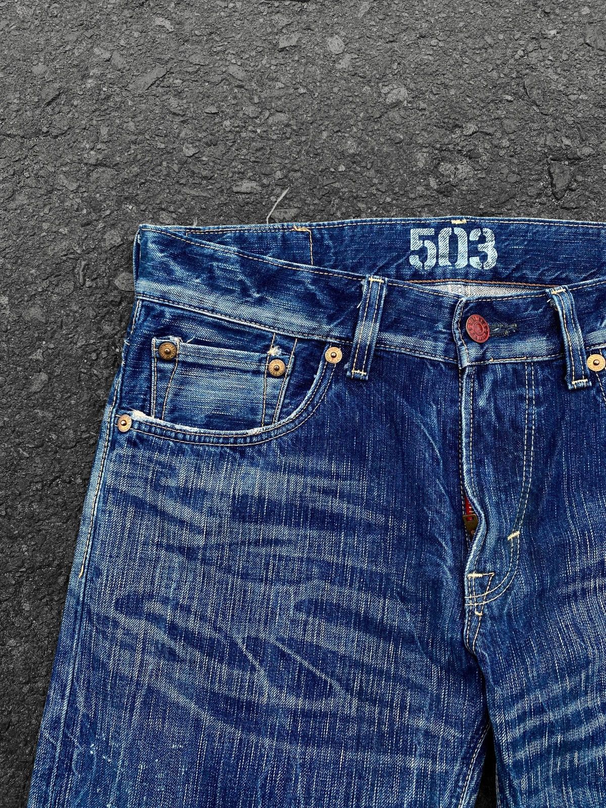 Edwin Vtg Flare Edwin 503 Blue Trip Crazy Faded Denim🇯🇵 Size US 34 / EU 50 - 7 Thumbnail