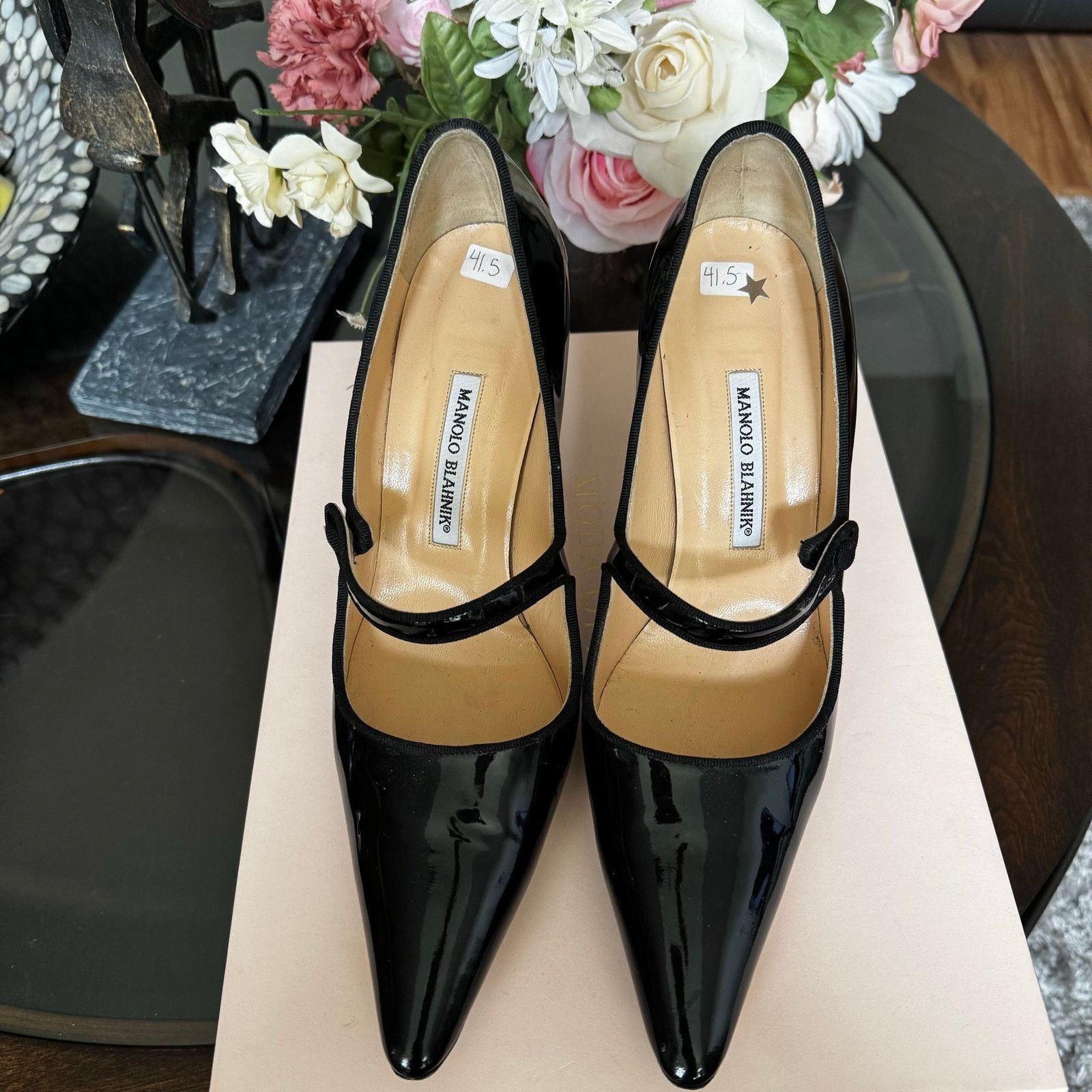 Manolo Blahnik Manolo Blahnik Black Patent Campari Mary Jane Pumps 41.5M Size US 11.5 / IT 41.5 - 6 Thumbnail