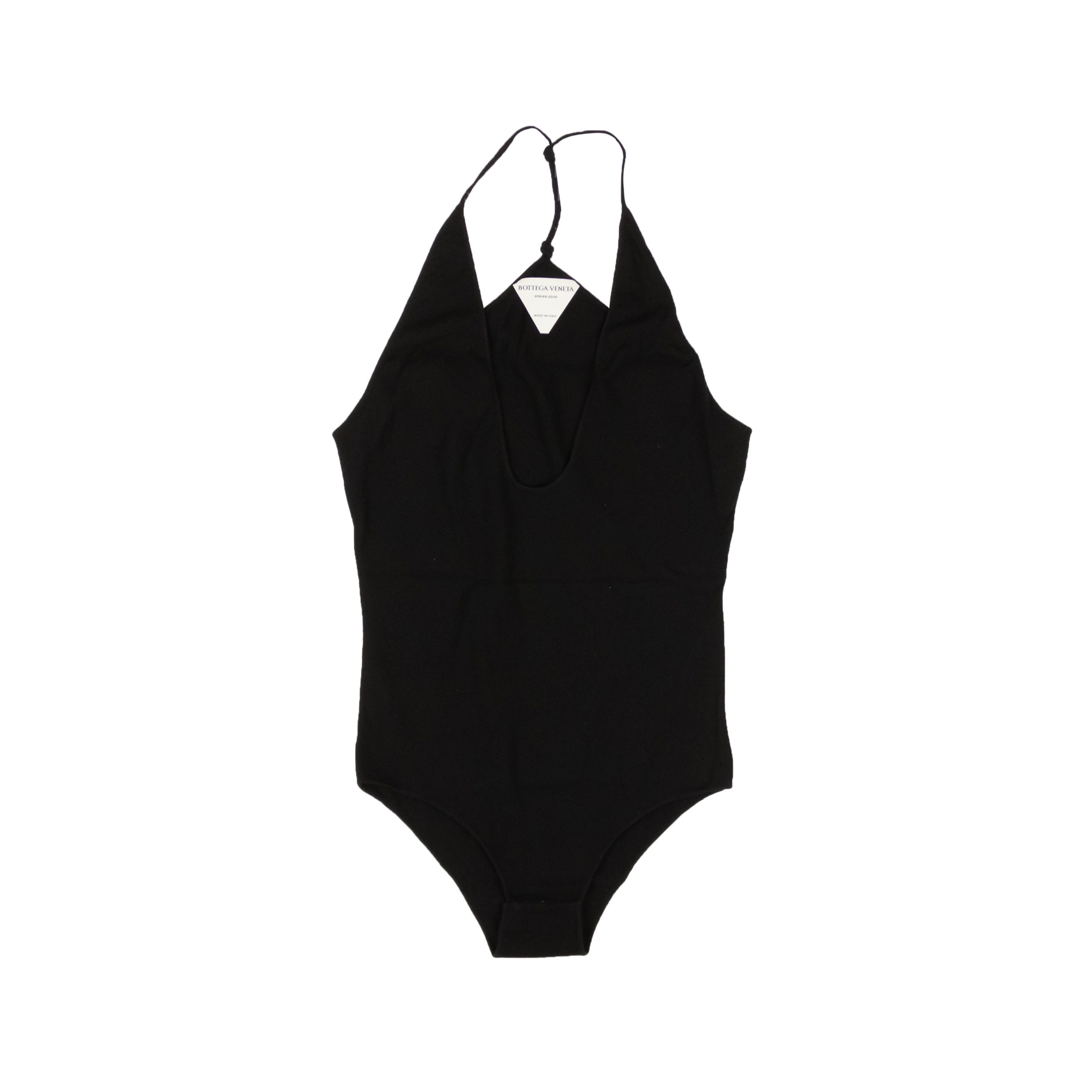 image of Bottega Veneta Black Low Cut Knit One Piece Bodysuit Size 8/44, Women's