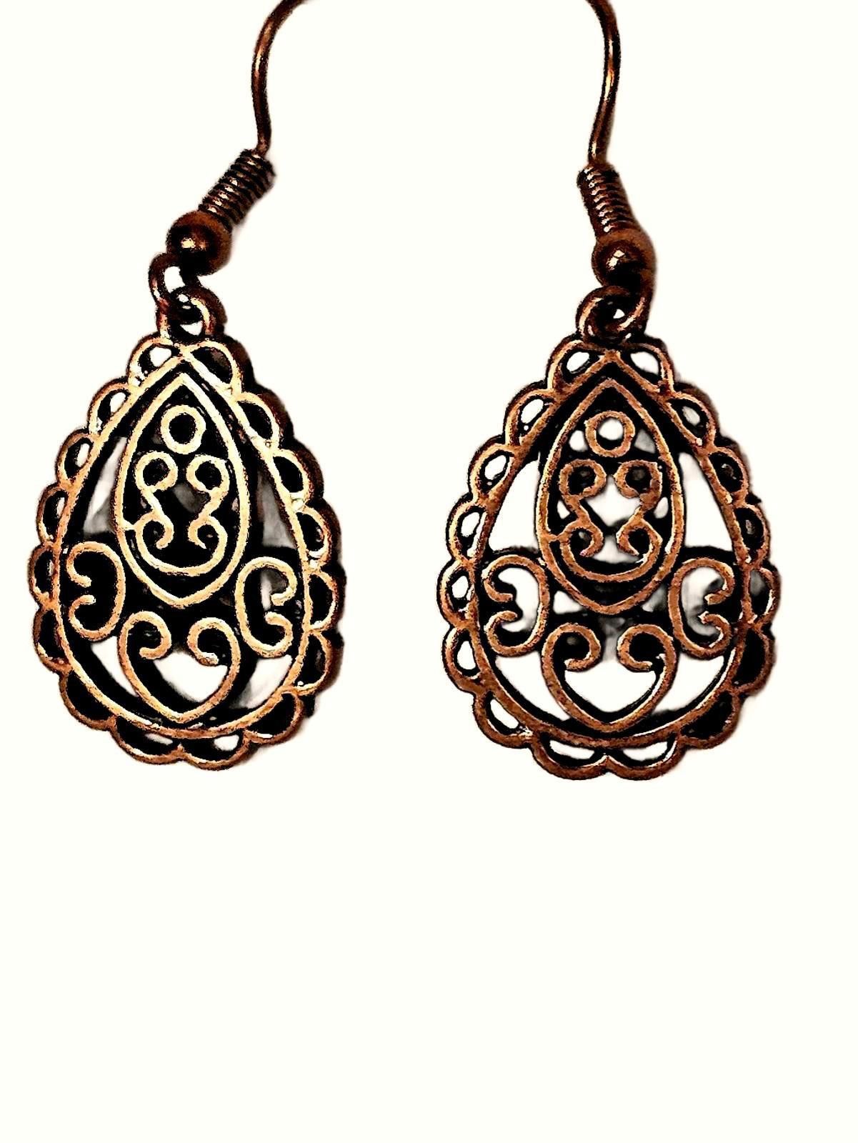 The Unbranded Brand Copper Filigree Teardrop Earrings Size ONE SIZE - 1 Thumbnail