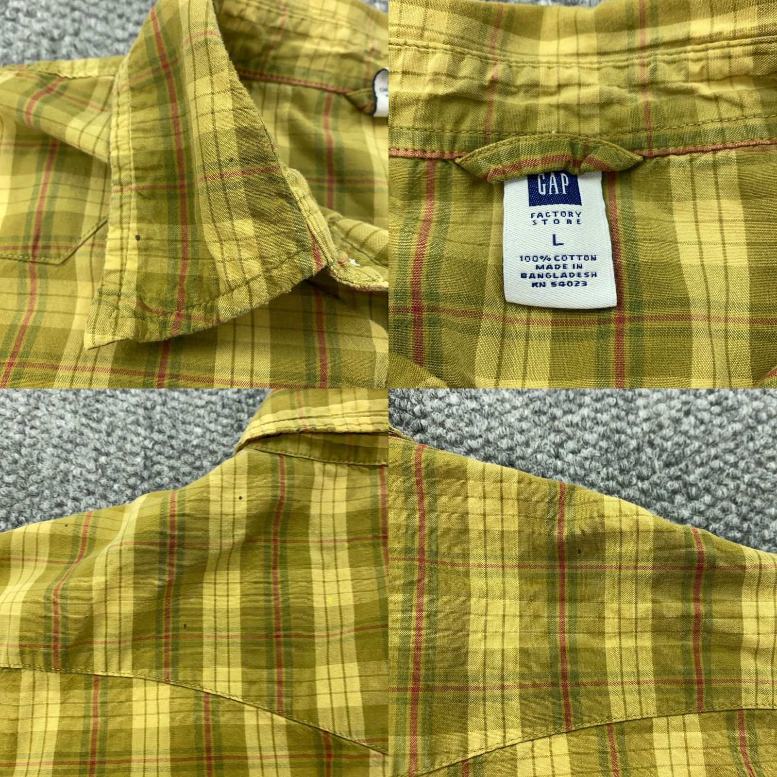 Gap VINTAGE Gap Men’s Short Sleeve Shirt Large Yellow Plaid Western Cowboy Cotton 90s Size US L / EU 52-54 / 3 - 8 Thumbnail