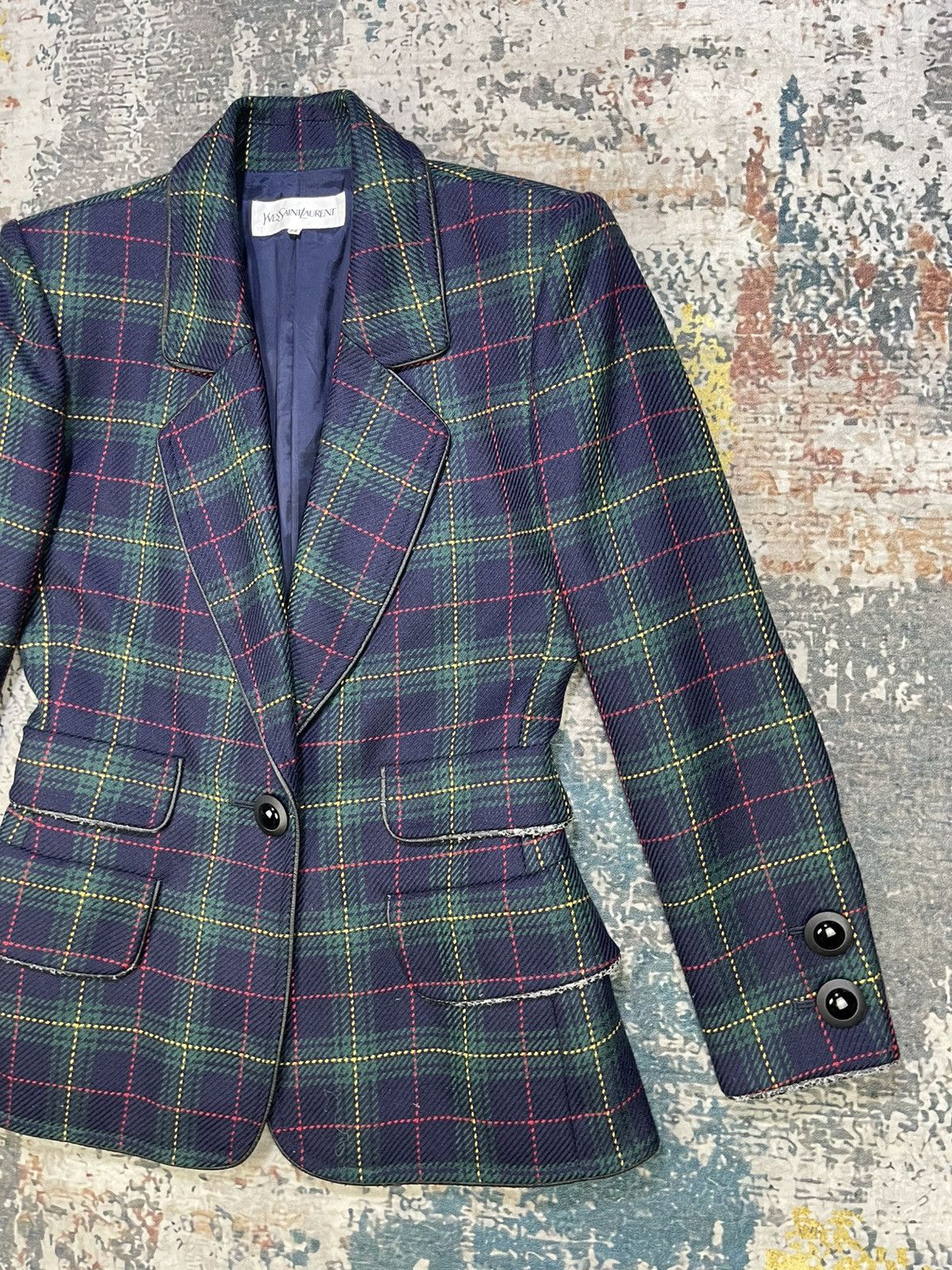 Yves Saint Laurent Yvest Saint Laurent Multicolor Plaid Blazer Jacket Size XXS / US 00 / IT 34 - 3 Thumbnail