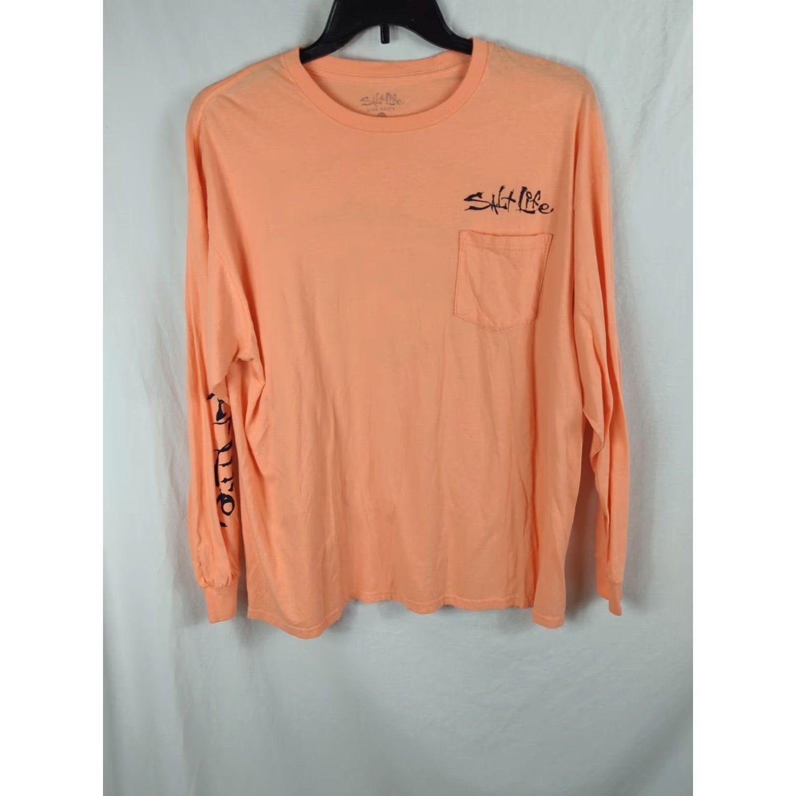 Vintage Salt Life T-Shirt Mens Long Sleeve Crew Neck Shark Graphic Peachy Orange Cotton Jersey XL Regular Beach Outdoor Logo Size US XL / EU 56 / 4 - 3 Thumbnail