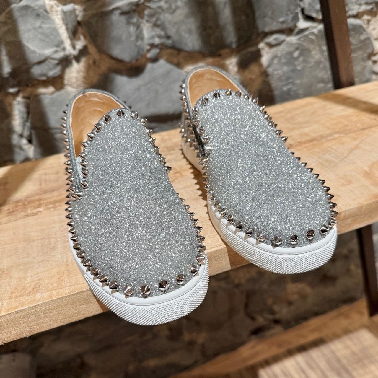 Christian Louboutin Christian Louboutin Silver Glitter Pik Boat Slip-on Sneakers Size US 6 / IT 36 - 3 Thumbnail