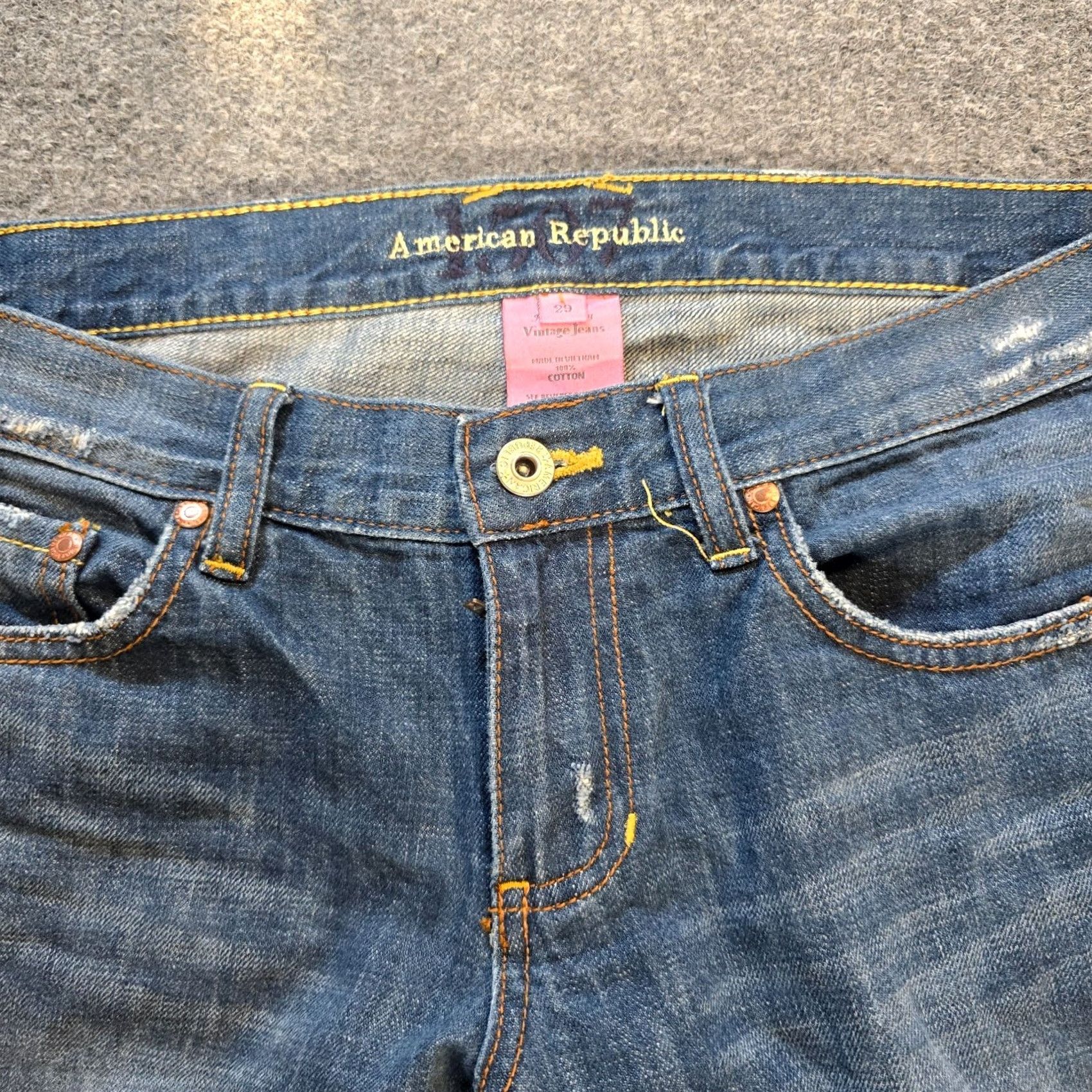 Vintage VINTAGE American Republic Jeans Women Size 29 Blue Flare Embroidery Low Rise Capsule Y2K Size 29" - 4 Thumbnail